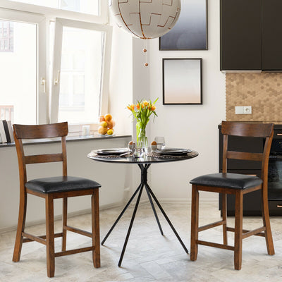 2 Pieces Counter Height Chair Set with Leather Seat and Rubber Wood LegsÂ 
