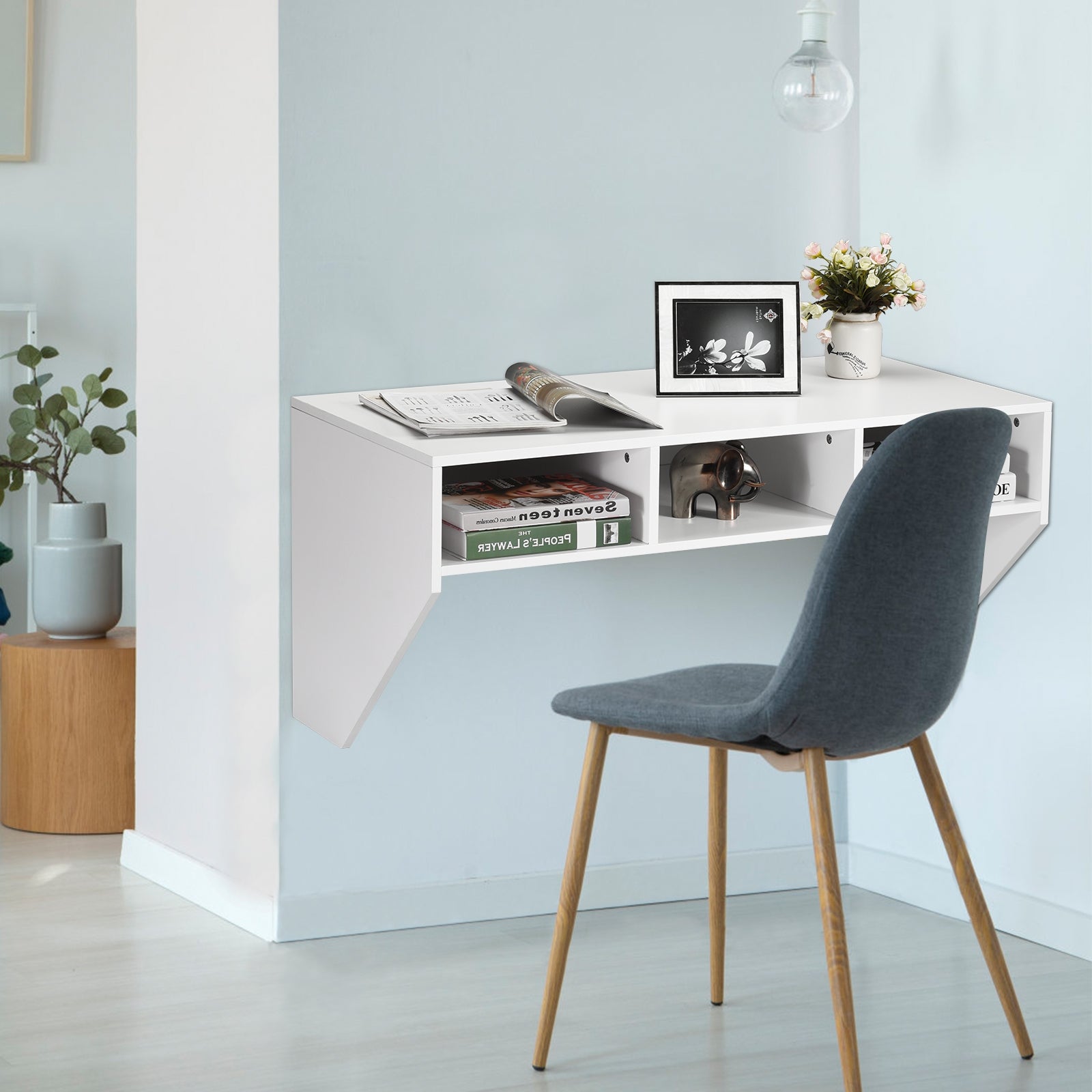 Wall Mounted Floating Computer Table Desk Storage Shelf-White