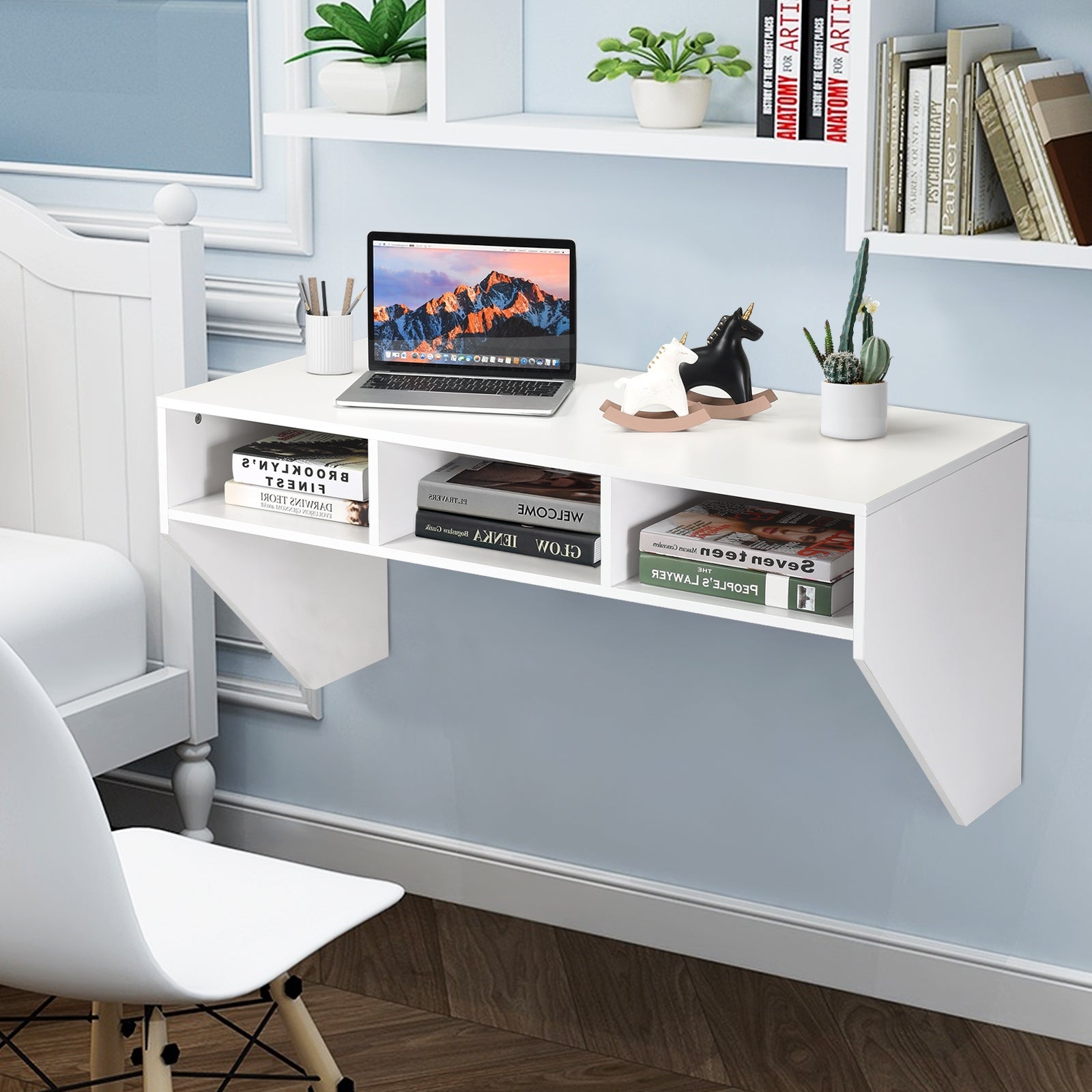 Wall Mounted Floating Computer Table Desk Storage Shelf-WhiteÂ 