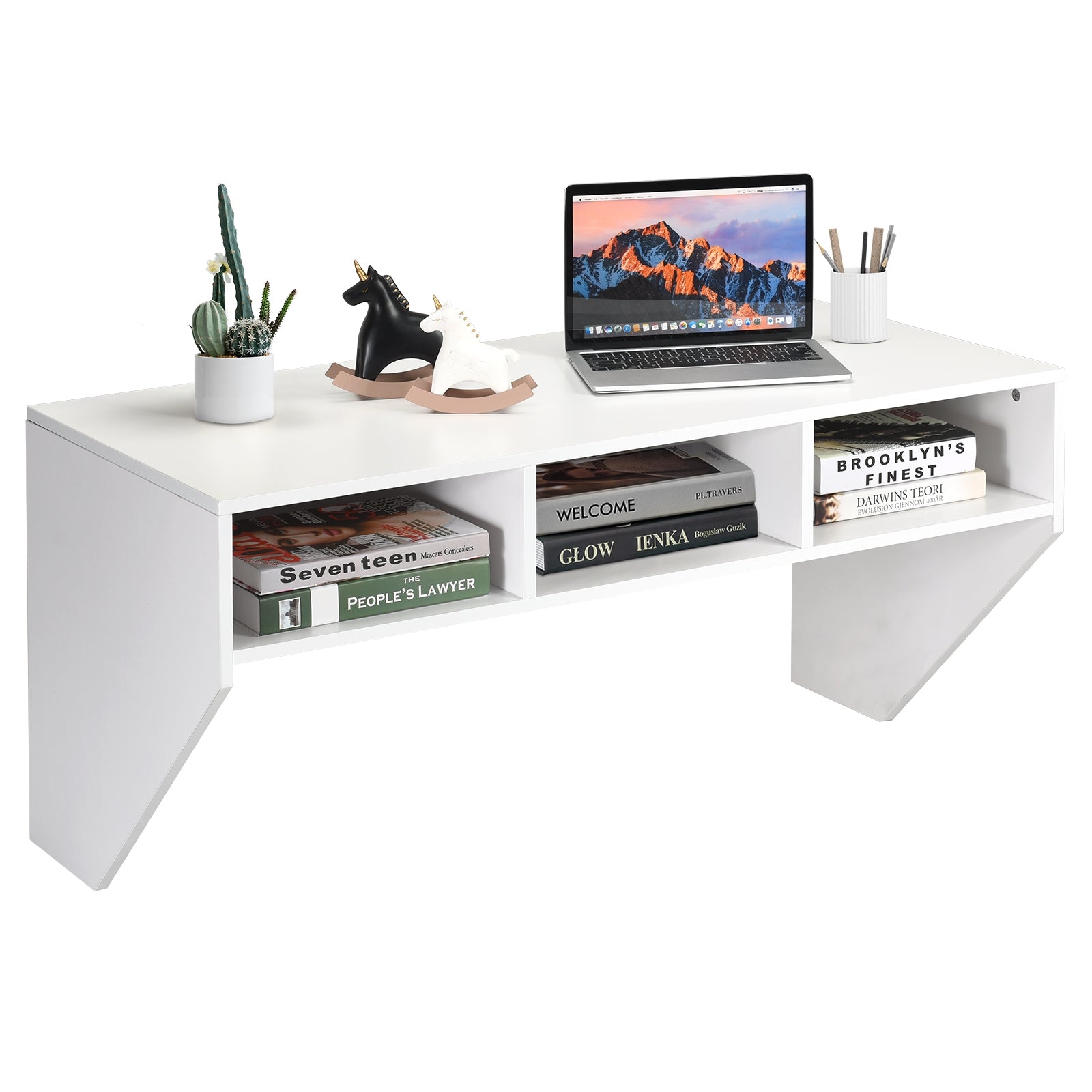 Wall Mounted Floating Computer Table Desk Storage Shelf-White