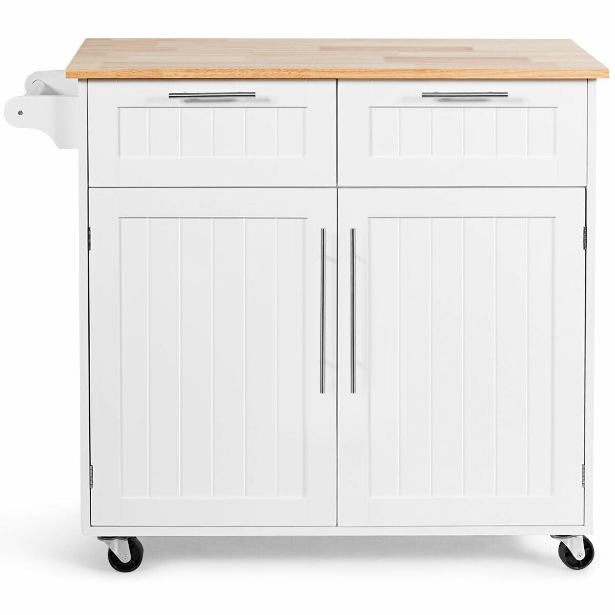 Heavy Duty Rolling Kitchen Cart with Tower Holder and Drawer-White