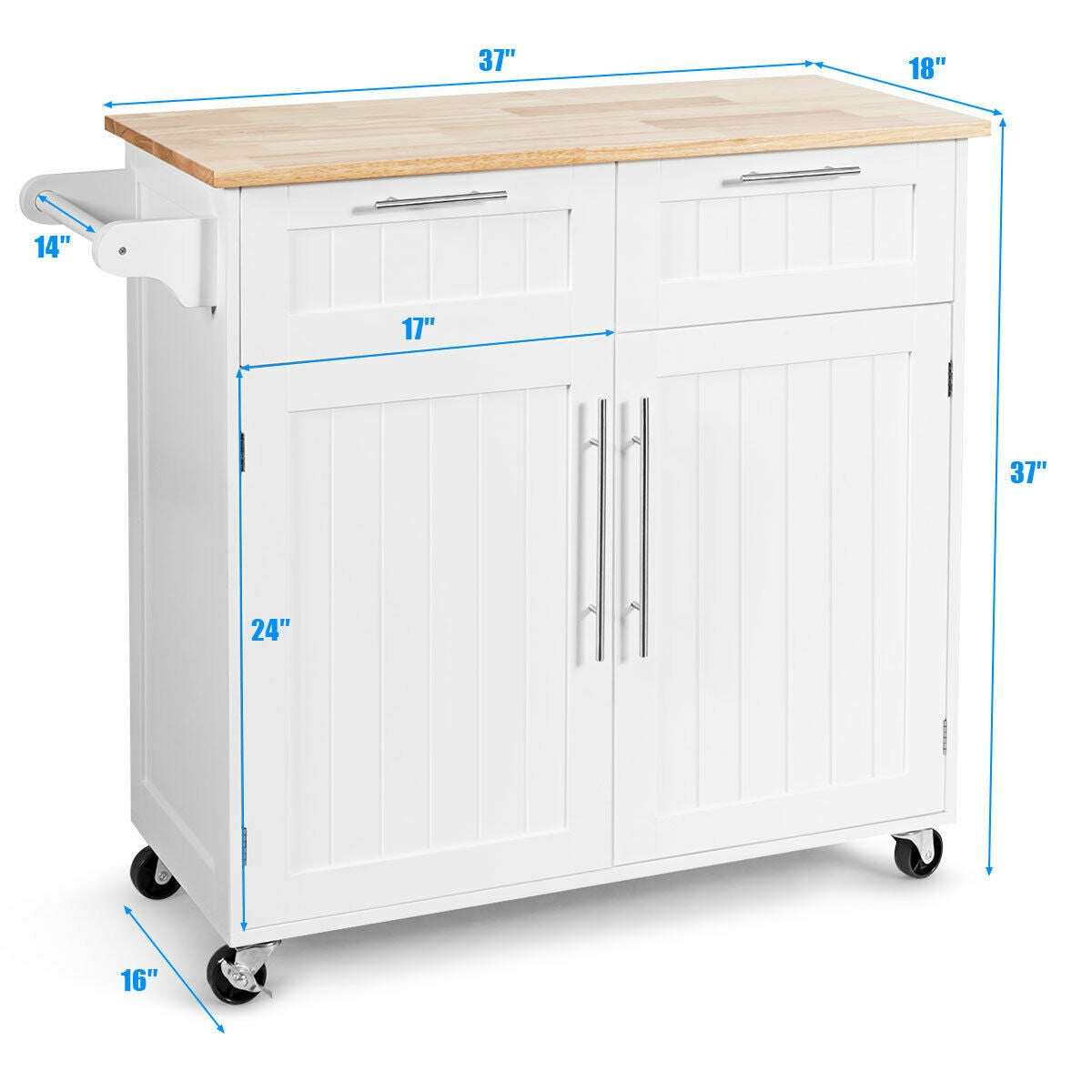 Heavy Duty Rolling Kitchen Cart with Tower Holder and Drawer-White