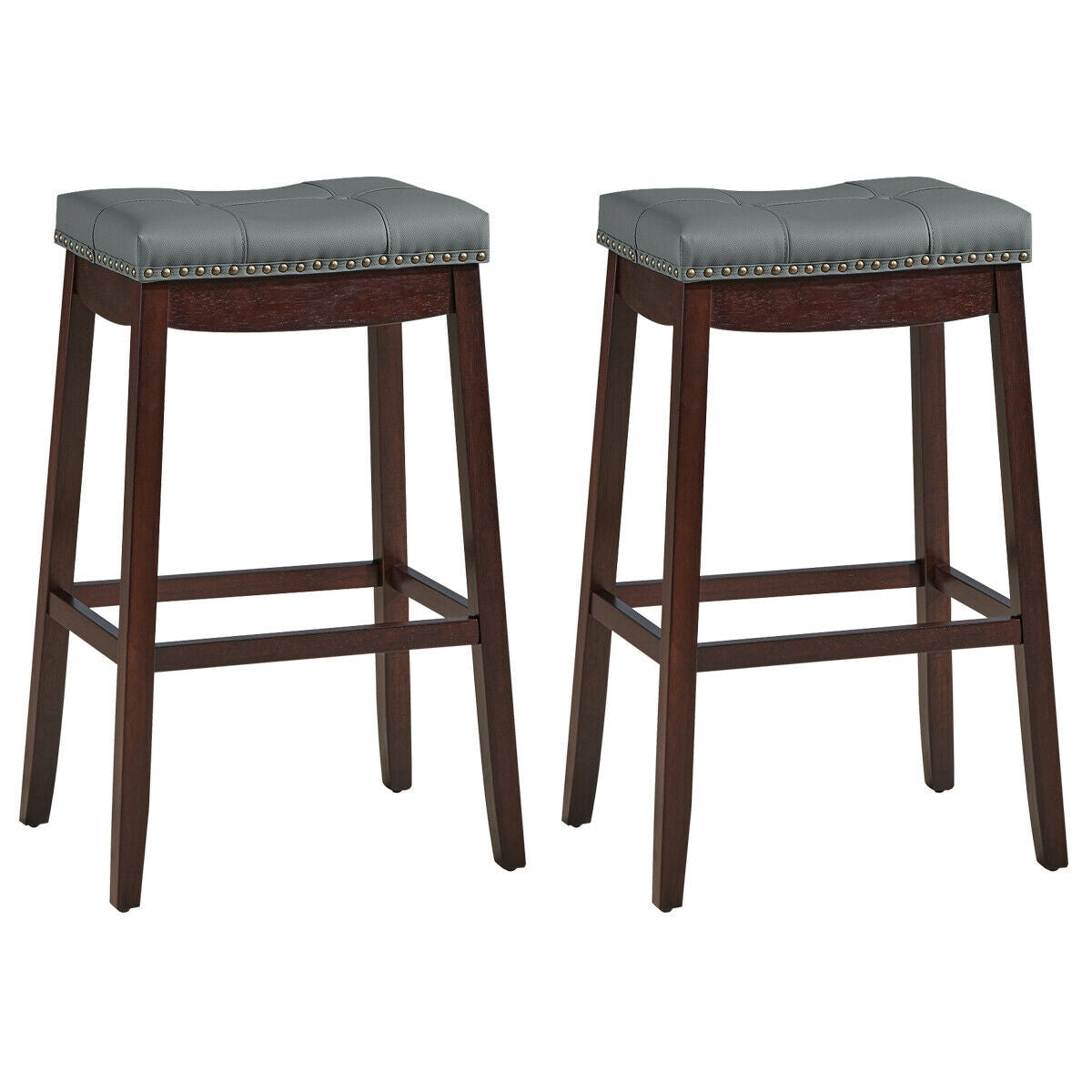 29”Set of 2 Nailhead Saddle Bar Stools -Brown