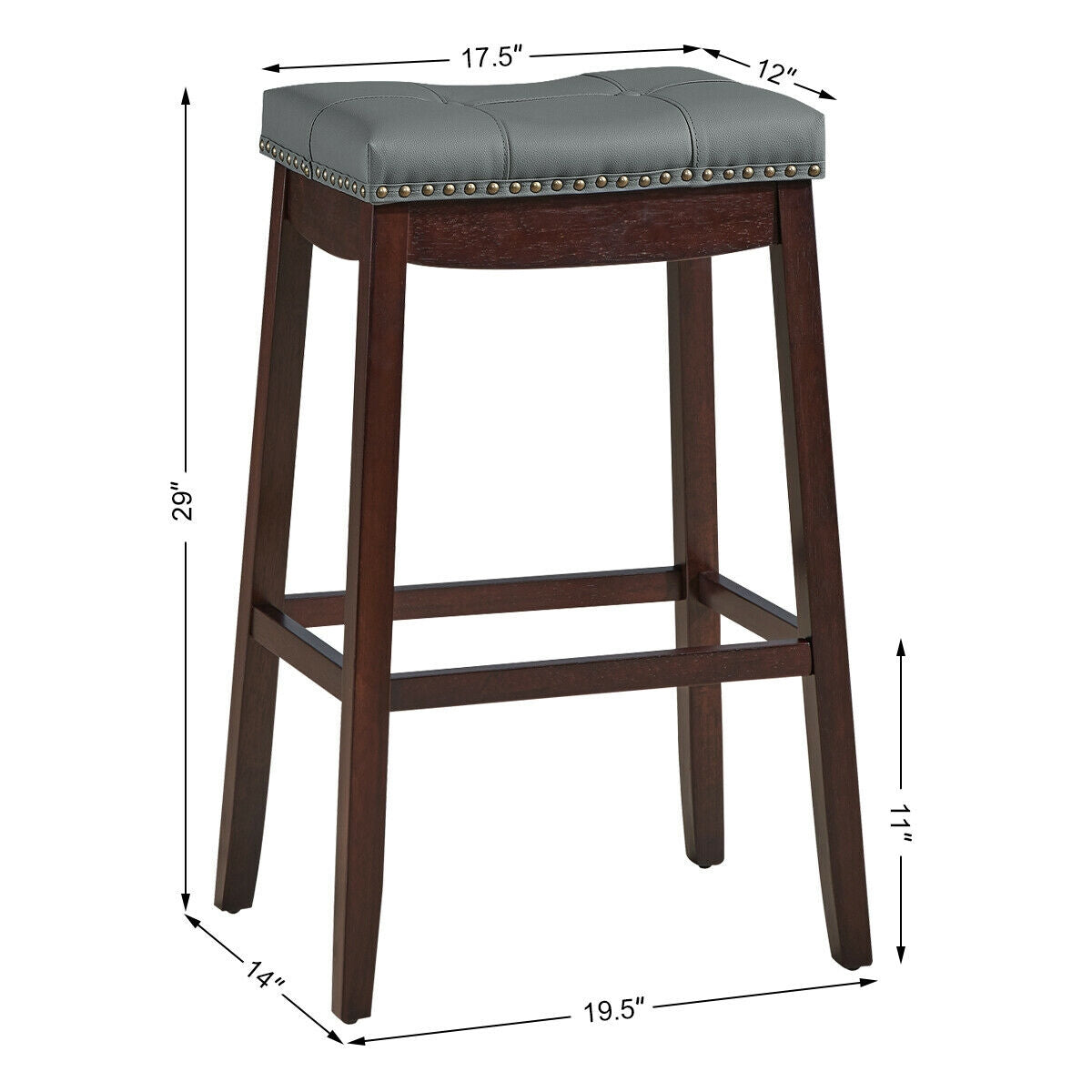 29”Set of 2 Nailhead Saddle Bar Stools -Brown