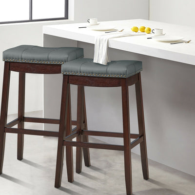 29â€Set of 2 Nailhead Saddle Bar Stools -BrownÂ 