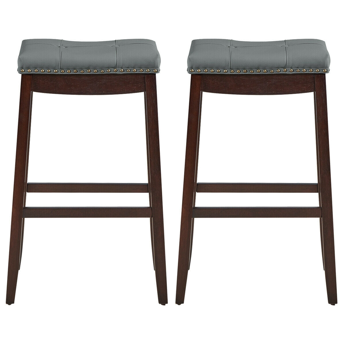 29”Set of 2 Nailhead Saddle Bar Stools -Brown