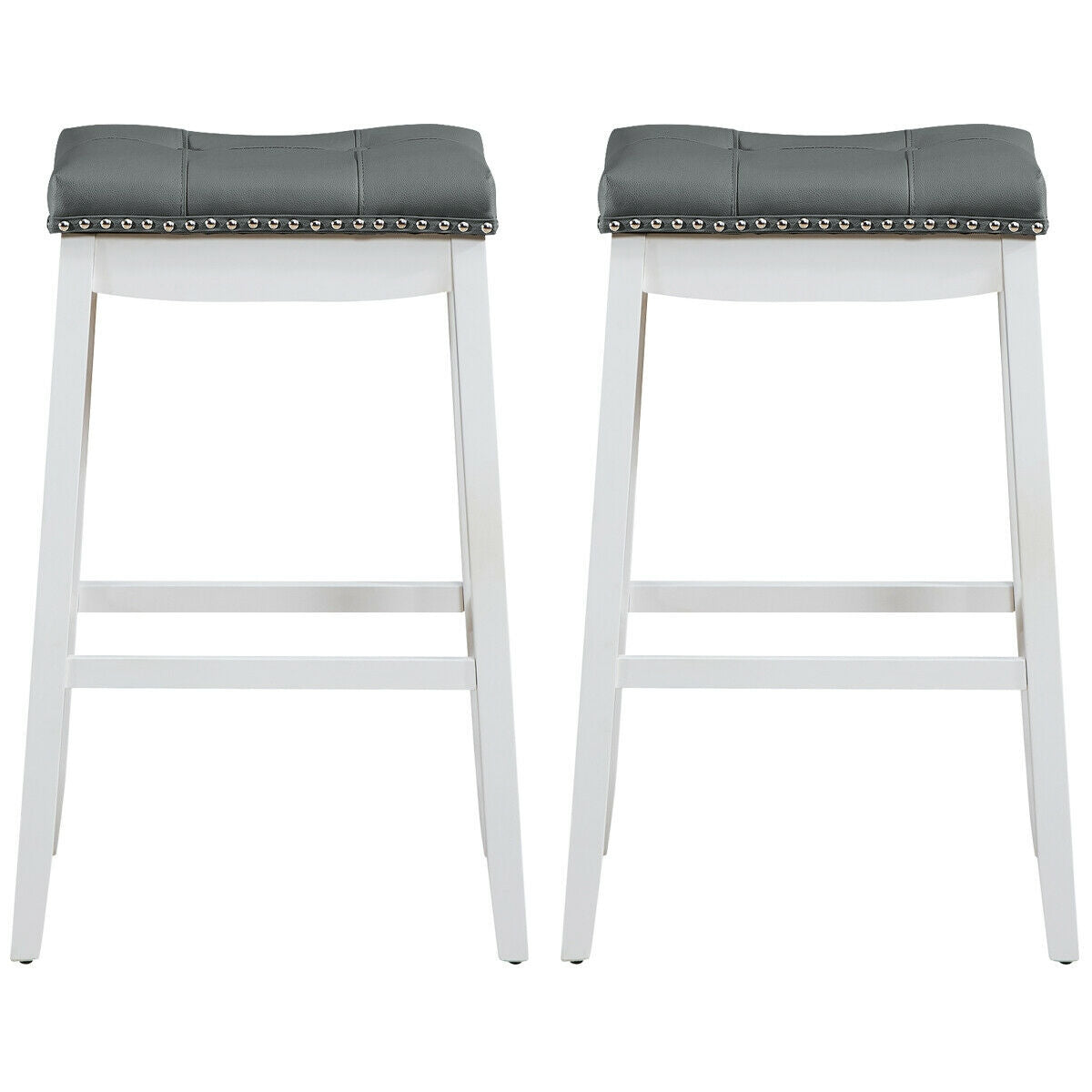 29”Set of 2 Nailhead Saddle Bar Stools-White