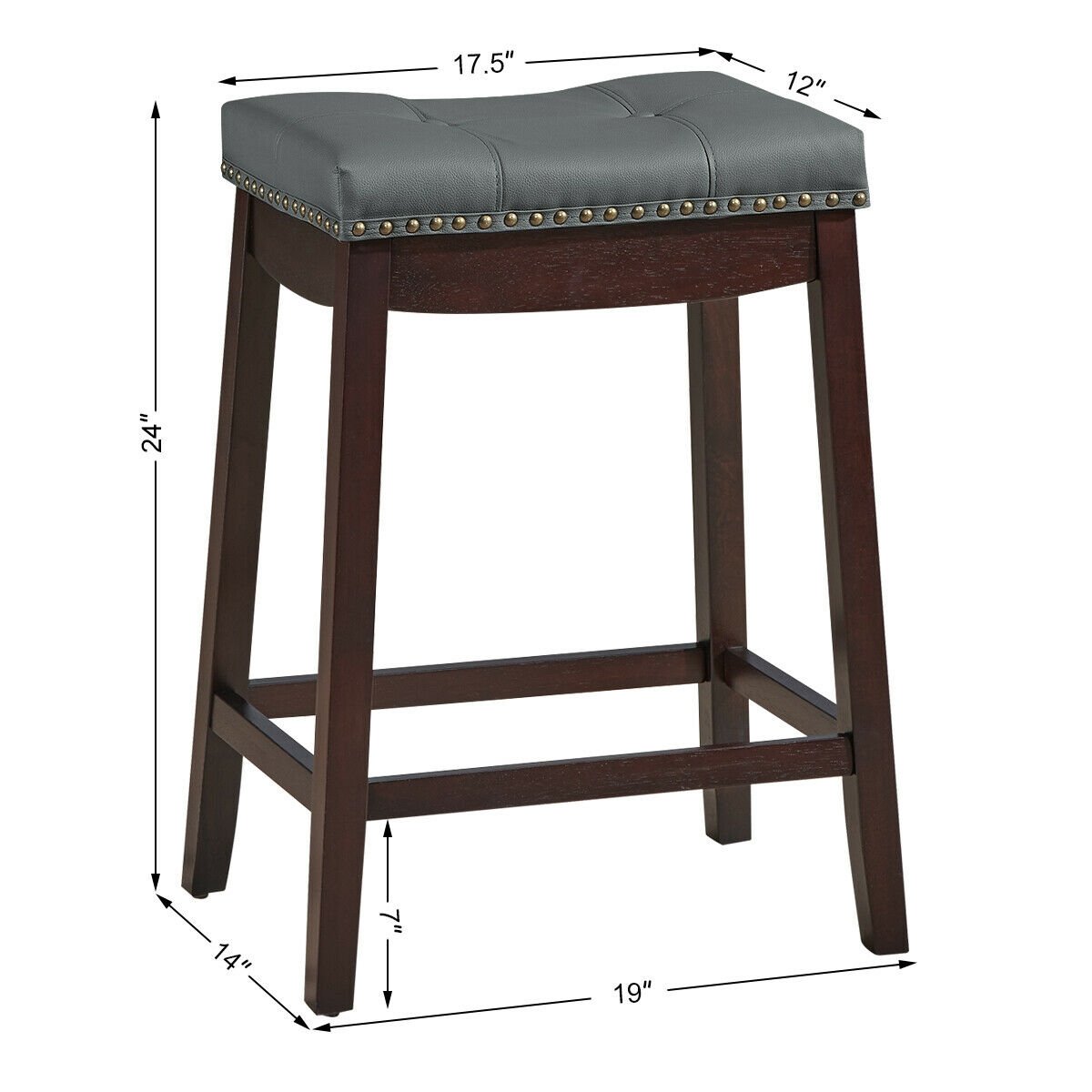 Set of 2 Nailhead Saddle Bar Stools-Brown