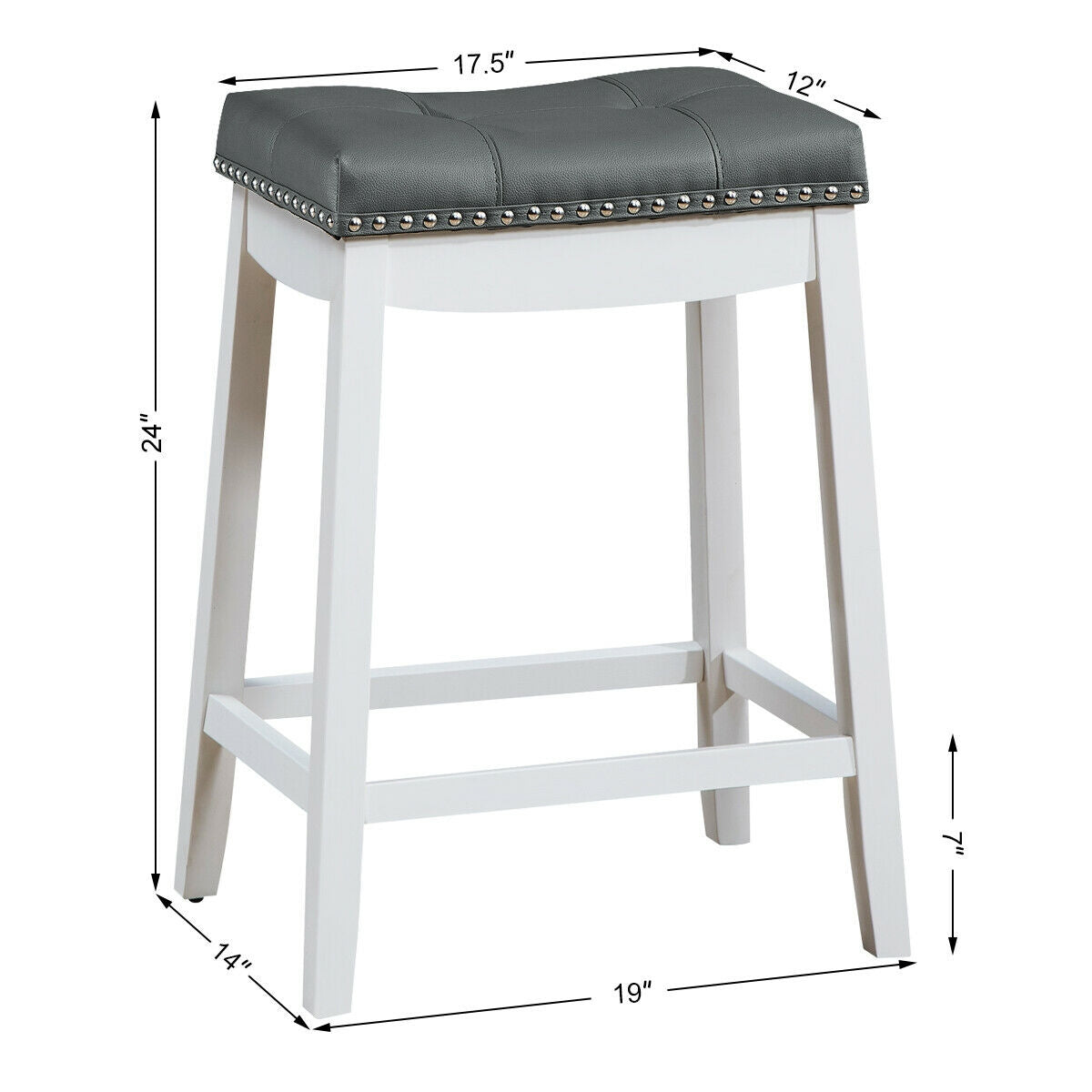 Set of 2 Nailhead Saddle Bar Stools-White