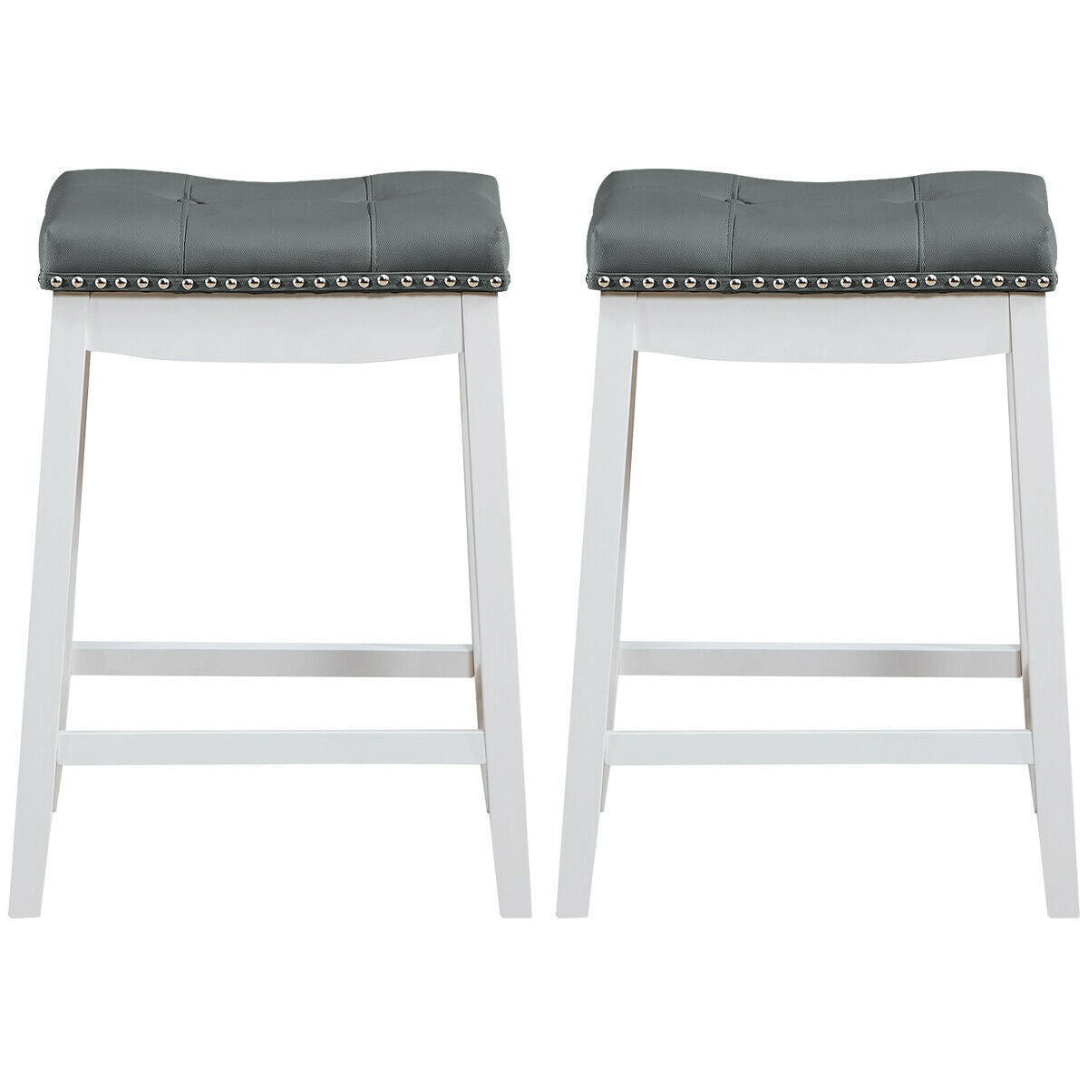 Set of 2 Nailhead Saddle Bar Stools-White