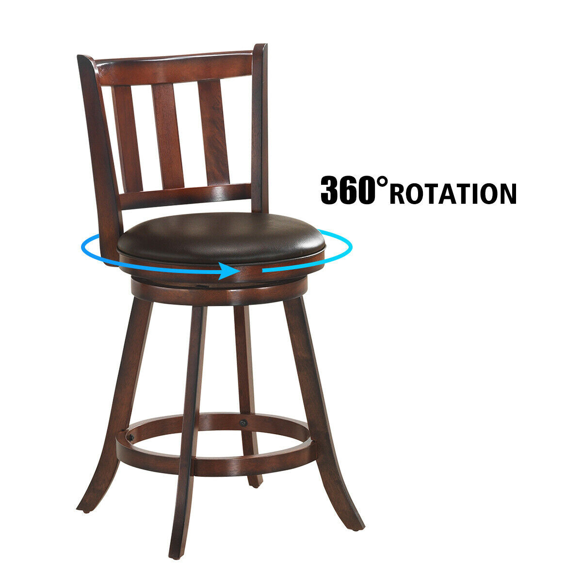 Set of 2 Wood Swivel Counter Height Dining Pub Bar Stools with PVC Cushioned Seat-25 Inch