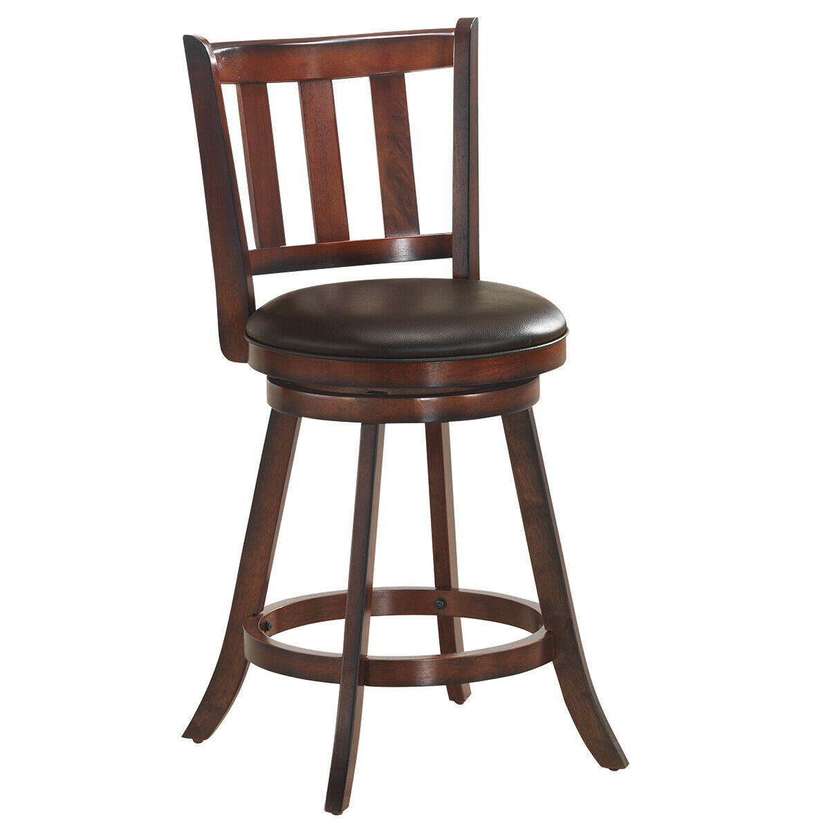 Set of 2 Wood Swivel Counter Height Dining Pub Bar Stools with PVC Cushioned Seat-25 Inch