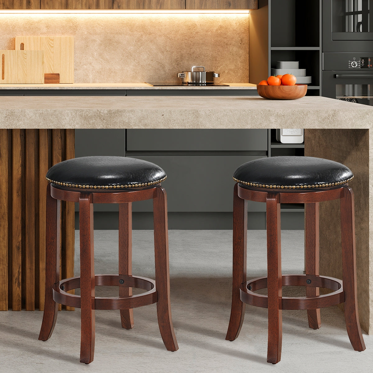 24 Inch Bistro Leather Padded  Backless Swivel Bar stool