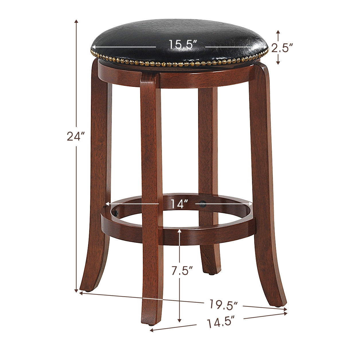 24 Inch Bistro Leather Padded  Backless Swivel Bar stool