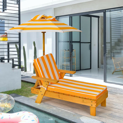 Kids Outdoor Wood Lounge Chair with Height Adjustable UmbrellaÂ 
