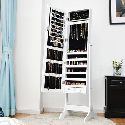 Lockable Mirrored Jewelry Cabinet Armoire Storage Organizer Box-WhiteÂ 
