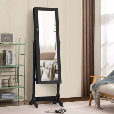 Lockable Mirrored Jewelry Cabinet Armoire Storage Organizer Box-BlackÂ 