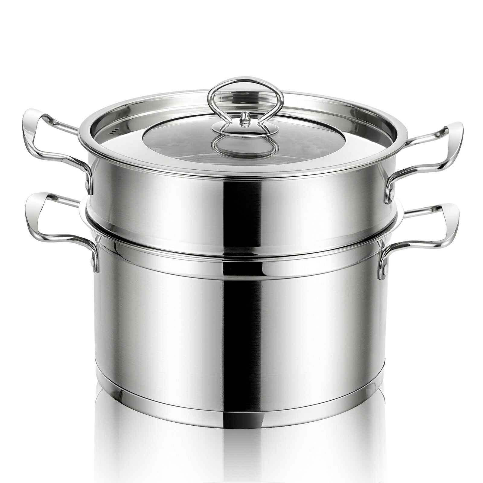 2/3 Tier Stainless Steel Steamer with Handles and Glass Lid-2-Tier