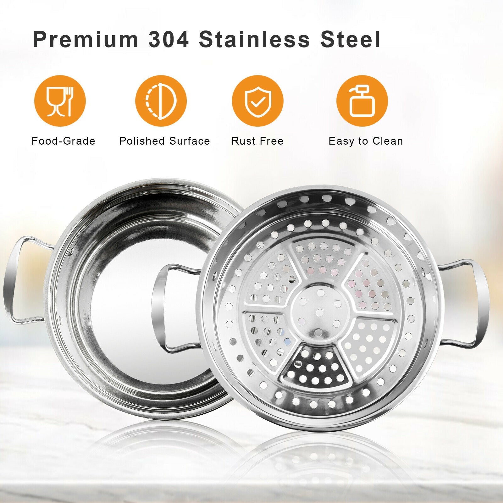 2/3 Tier Stainless Steel Steamer with Handles and Glass Lid-2-Tier