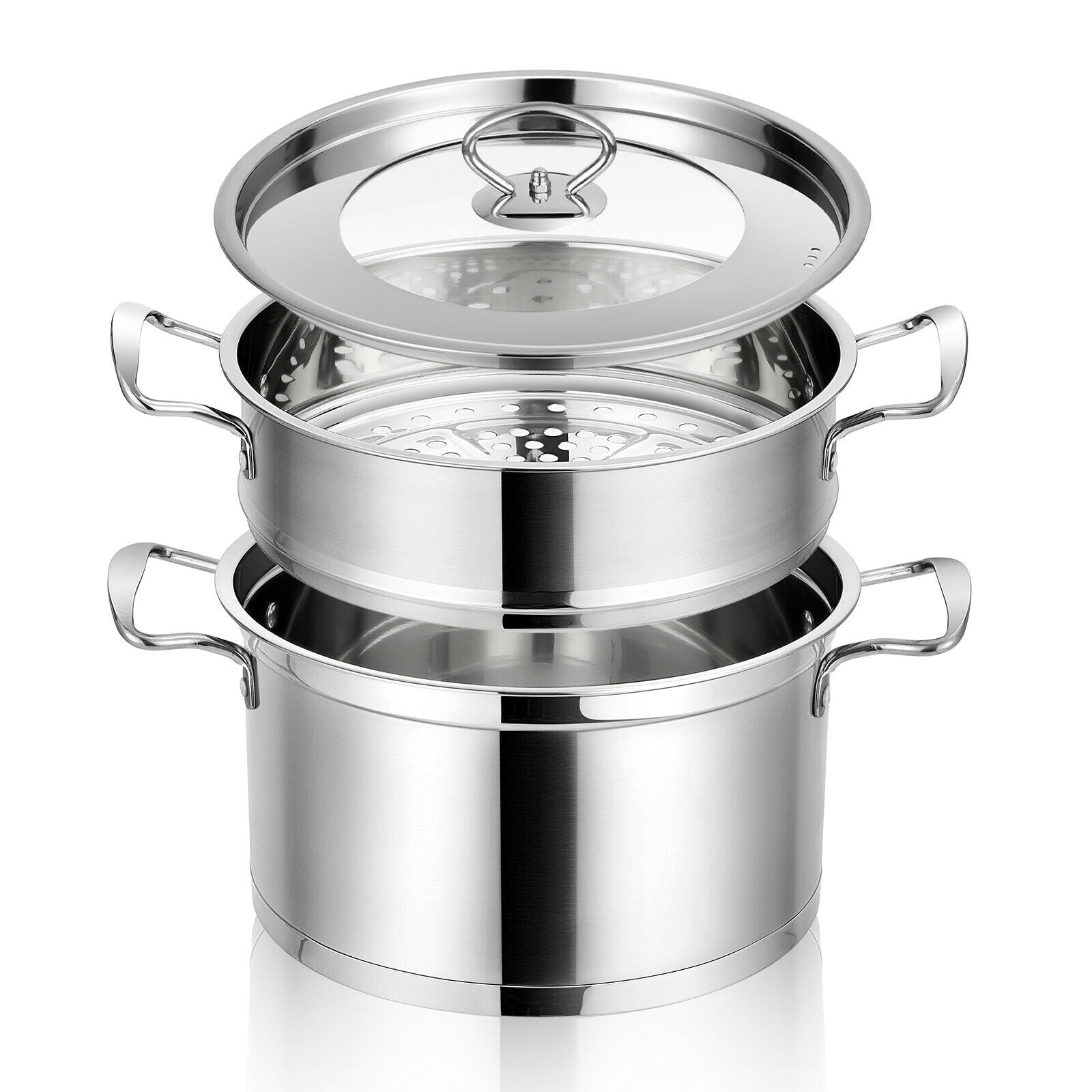 2/3 Tier Stainless Steel Steamer with Handles and Glass Lid-2-Tier