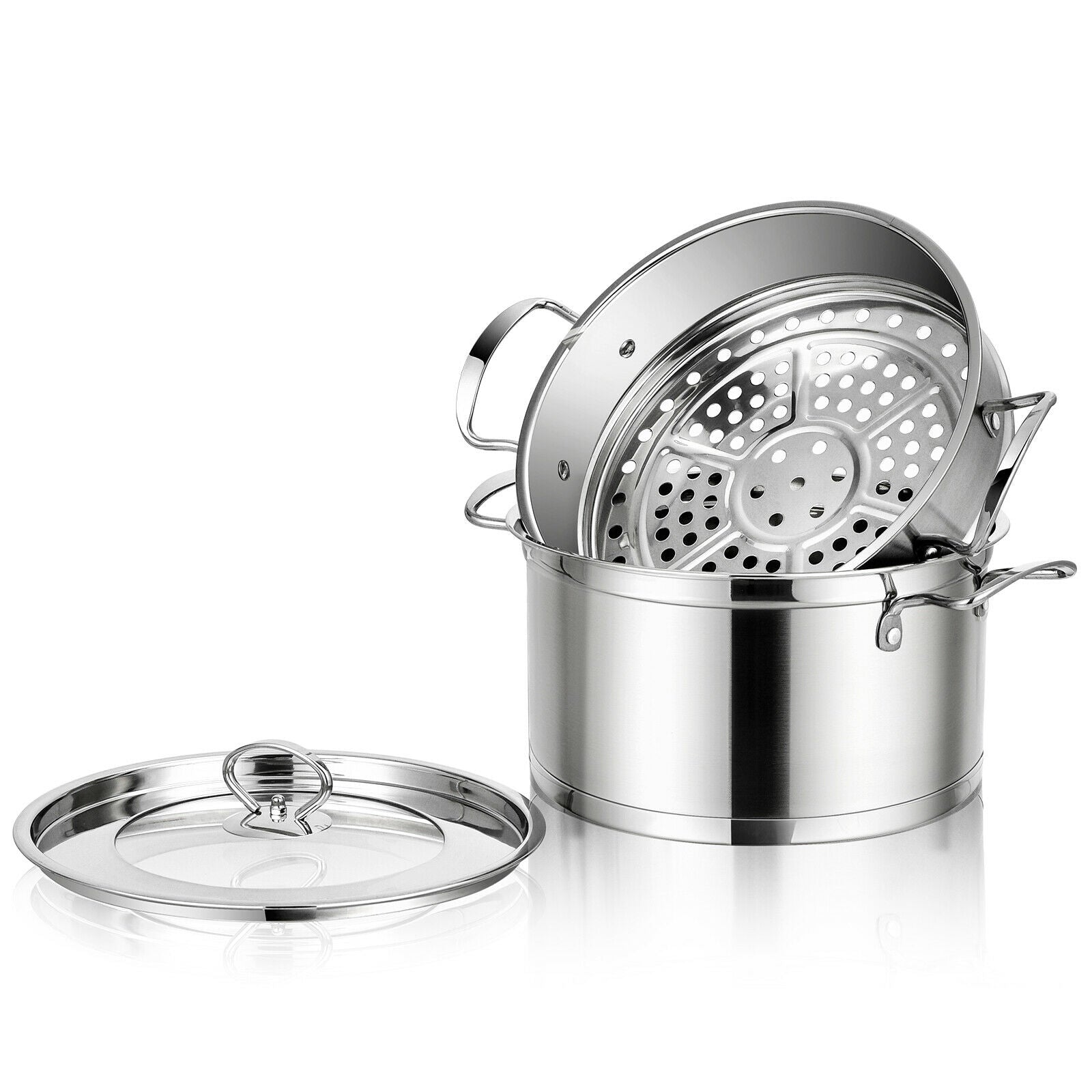 2/3 Tier Stainless Steel Steamer with Handles and Glass Lid-2-Tier