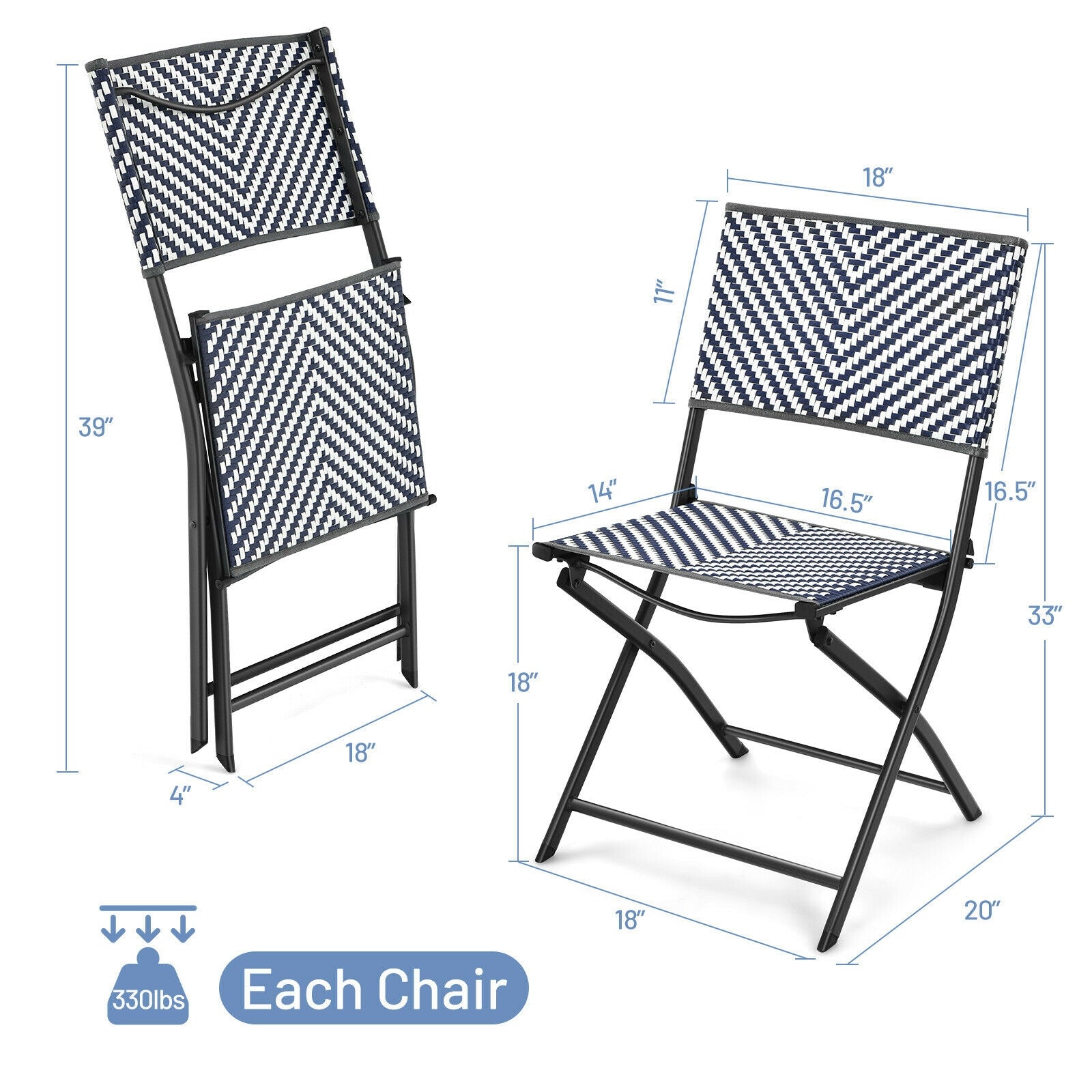 Set of 4 Patio Folding Rattan Dining Chairs for Camping and Garden