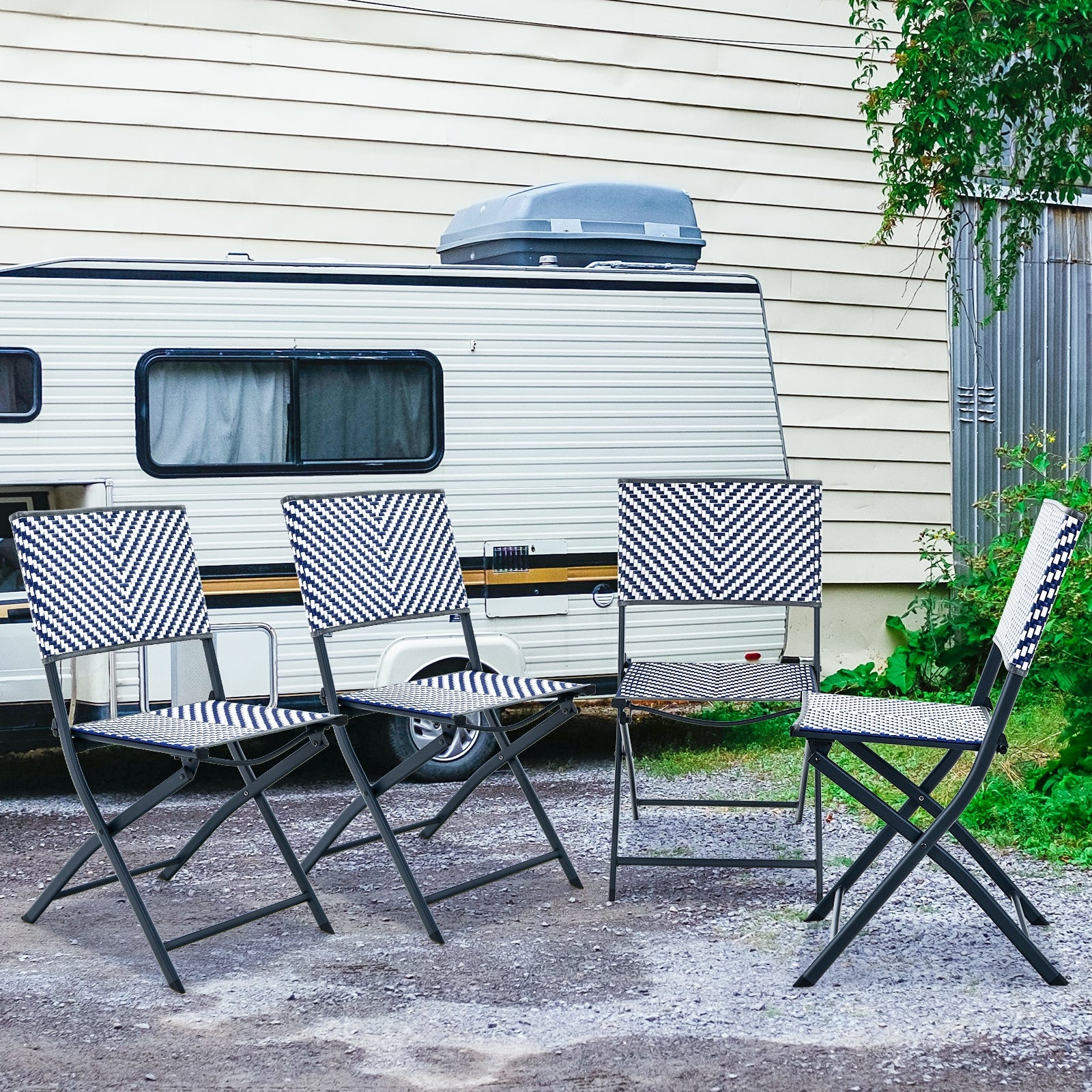 Set of 4 Patio Folding Rattan Dining Chairs for Camping and Garden