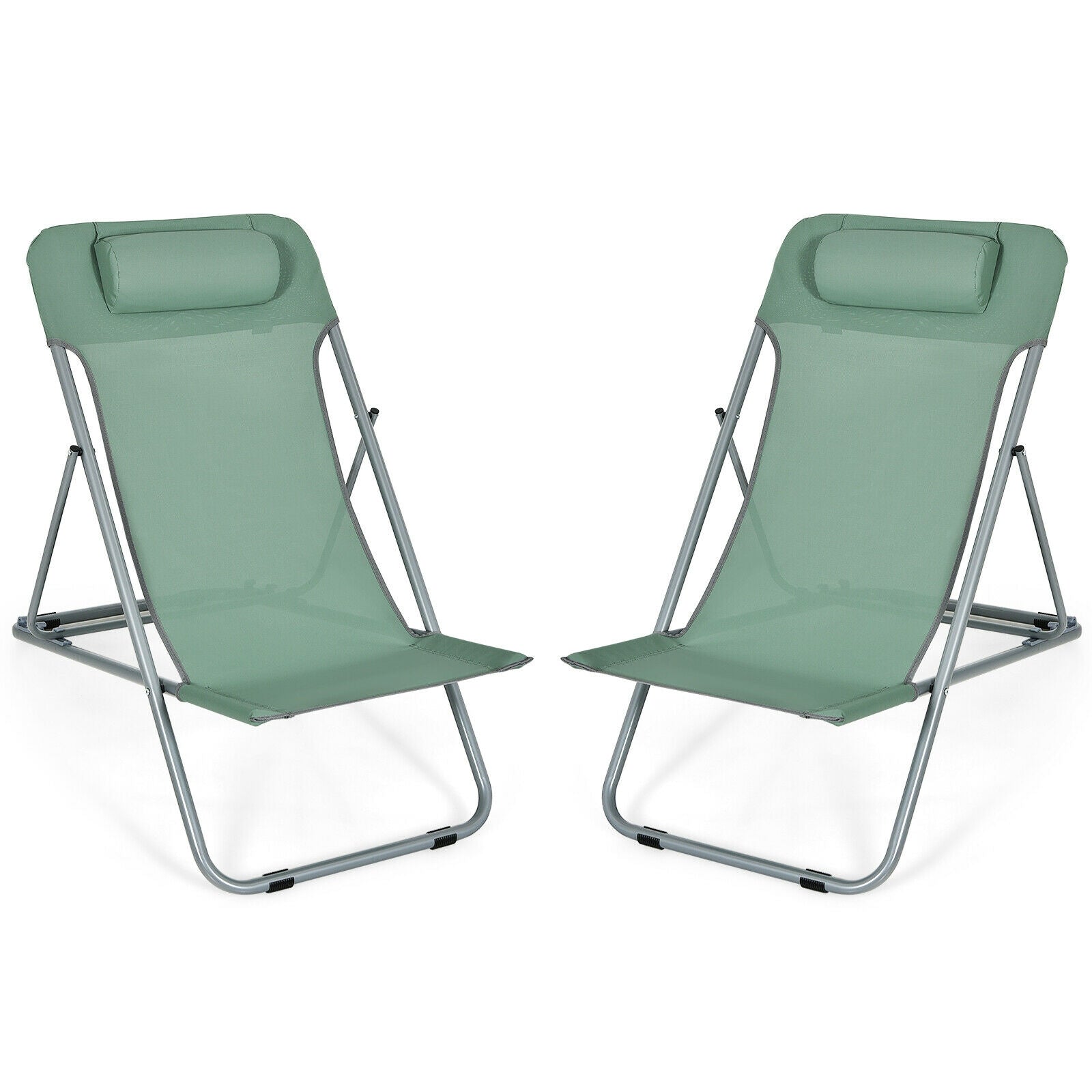 Portable Beach Chair Set of 2 with Headrest -Green