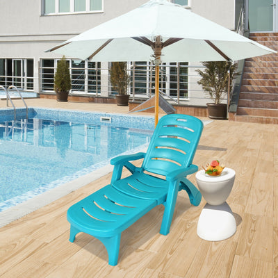 5 Position Adjustable Folding Lounger Chaise Chair on Wheels-TurquoiseÂ 