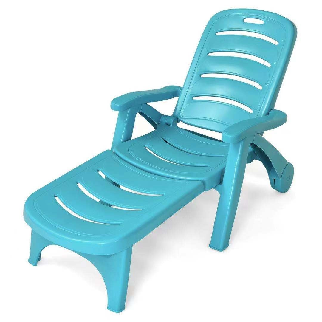 5 Position Adjustable Folding Lounger Chaise Chair on Wheels-Turquoise