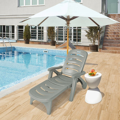 5 Position Adjustable Folding Lounger Chaise Chair on Wheels-GrayÂ 