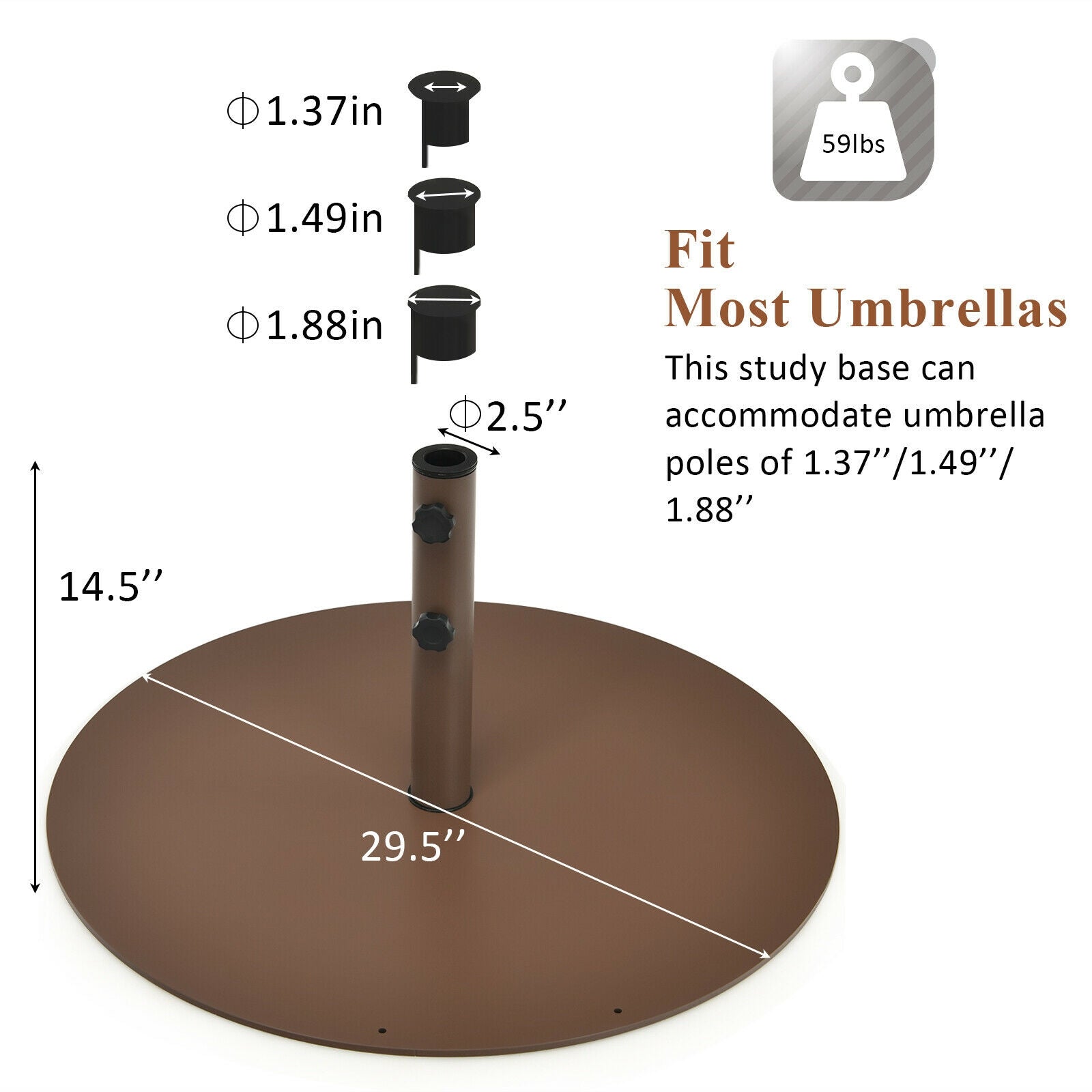 29.5 Inches Outdoor Steel Market Umbrella Base Stand for Backyard and Poolside