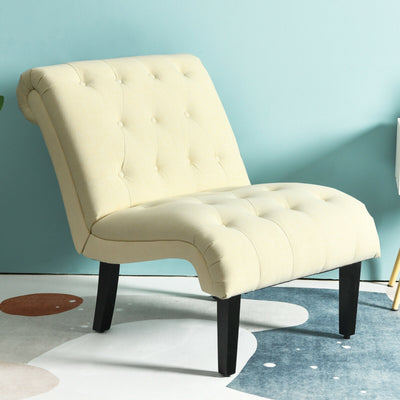 Cotton Linen Fabric Armless Accent Chair with Adjustable Foot Pads-BeigeÂ 