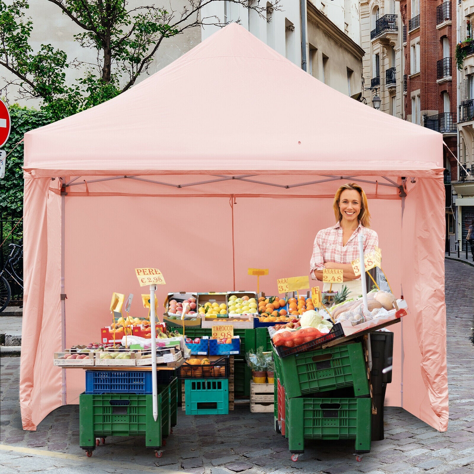 10 x 10 Feet Pop up Gazebo with 4 Height and Adjust Folding Awning-Pink