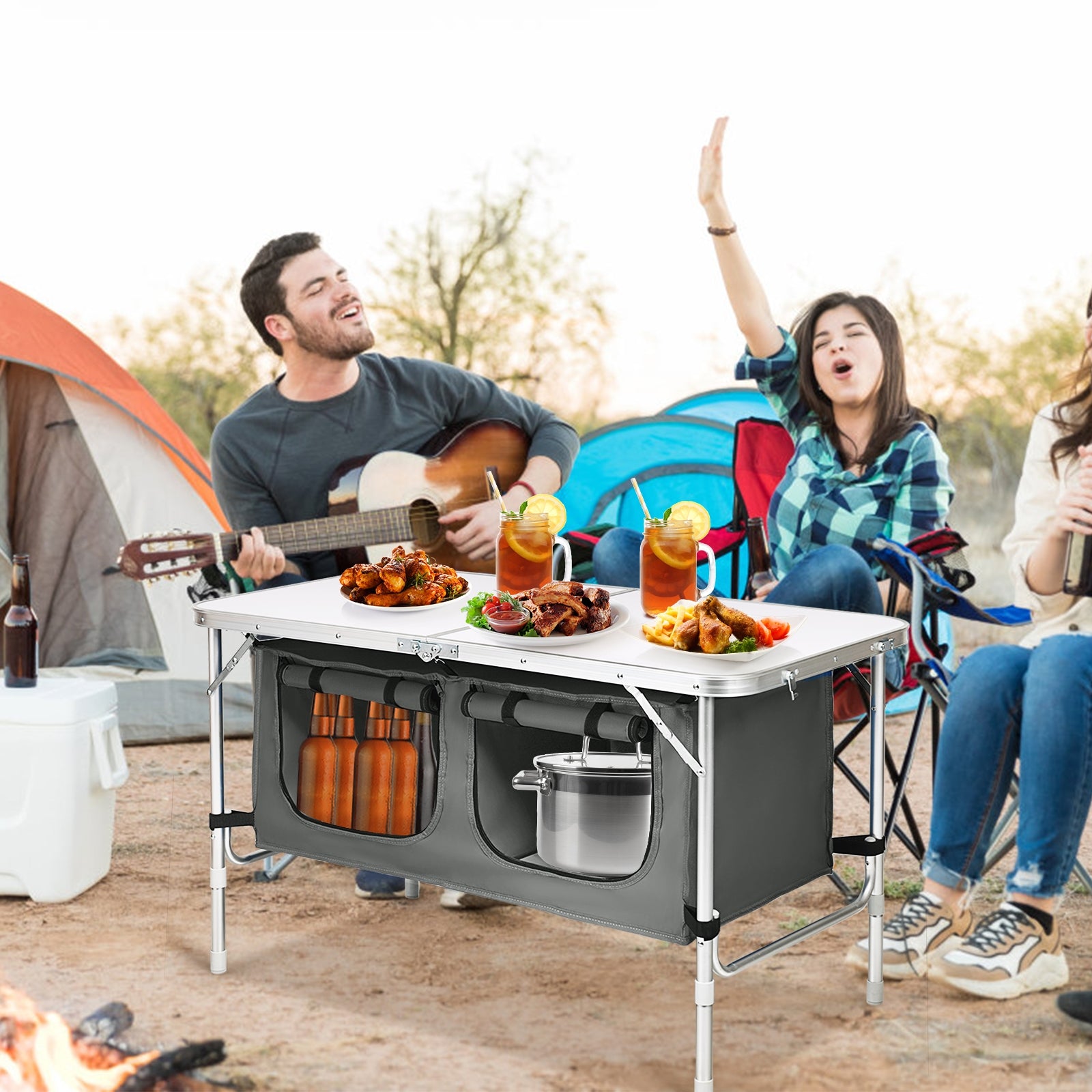 Height Adjustable Folding Camping  Table-Gray