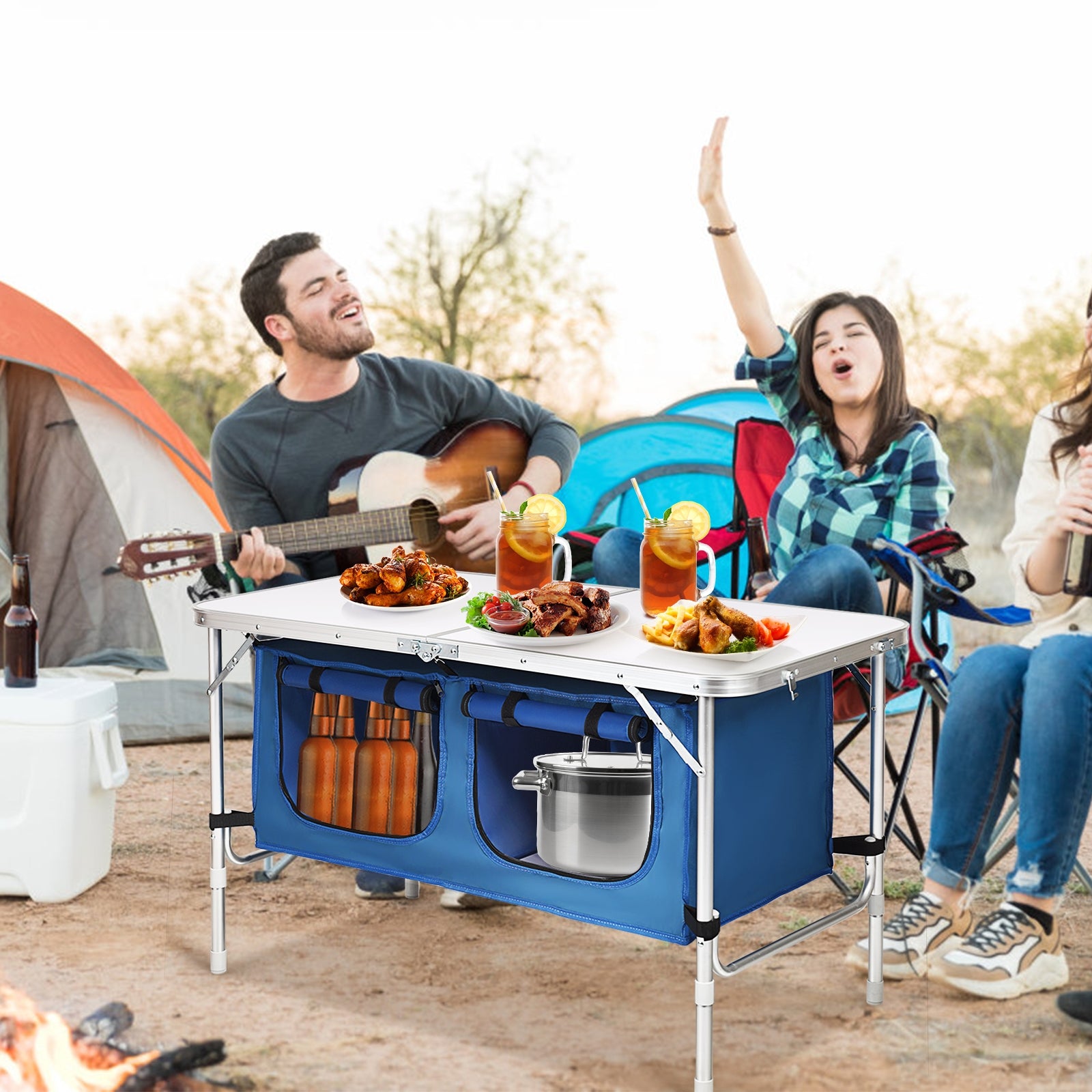 Height Adjustable Folding Camping  Table-Blue