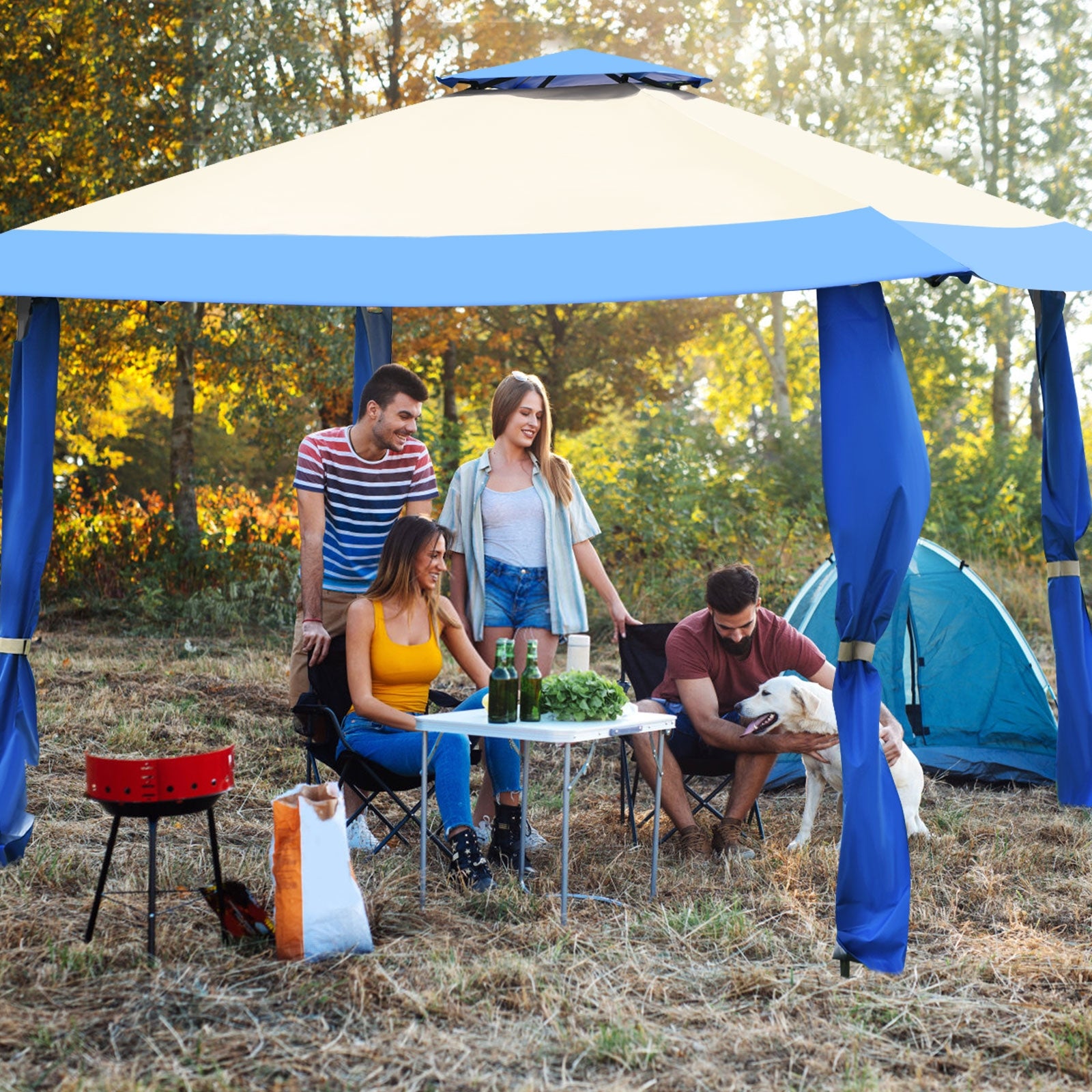 13 Feet x 13 Feet Pop Up Canopy Tent Instant Outdoor Folding Canopy Shelter-Blue