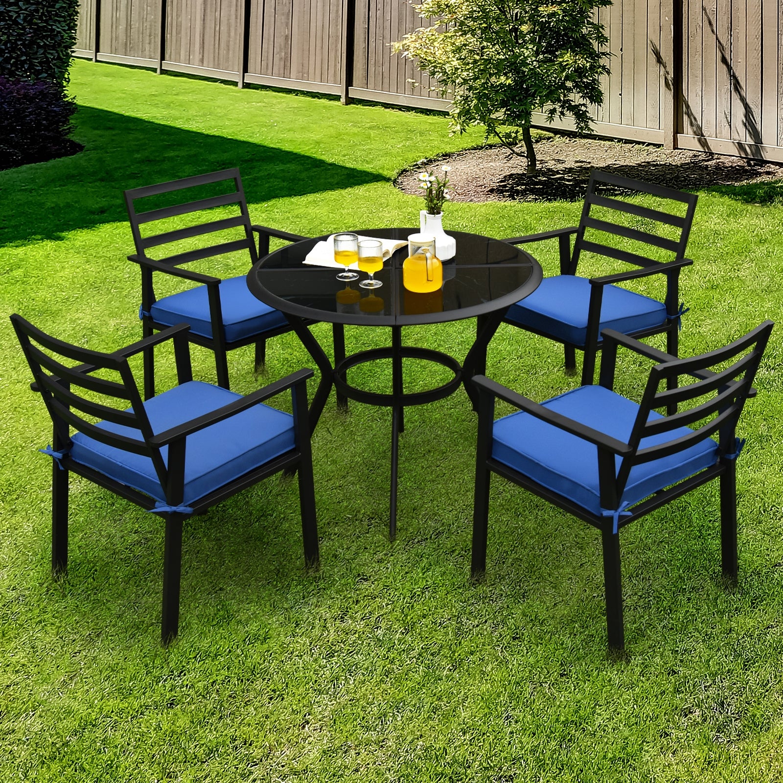 5 Pieces Outdoor Patio Dining Chair Table Set with Cushions