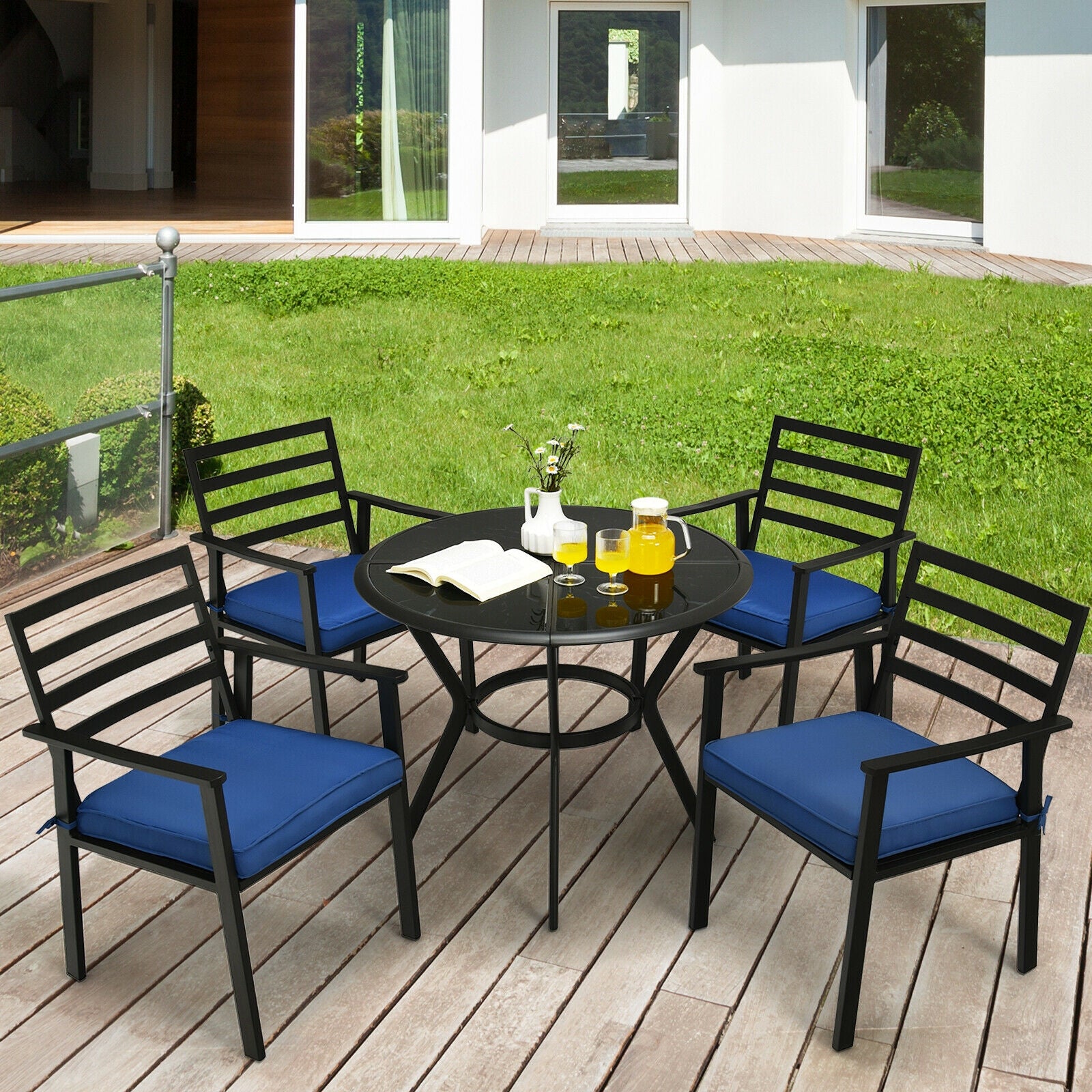 5 Pieces Outdoor Patio Dining Chair Table Set with Cushions