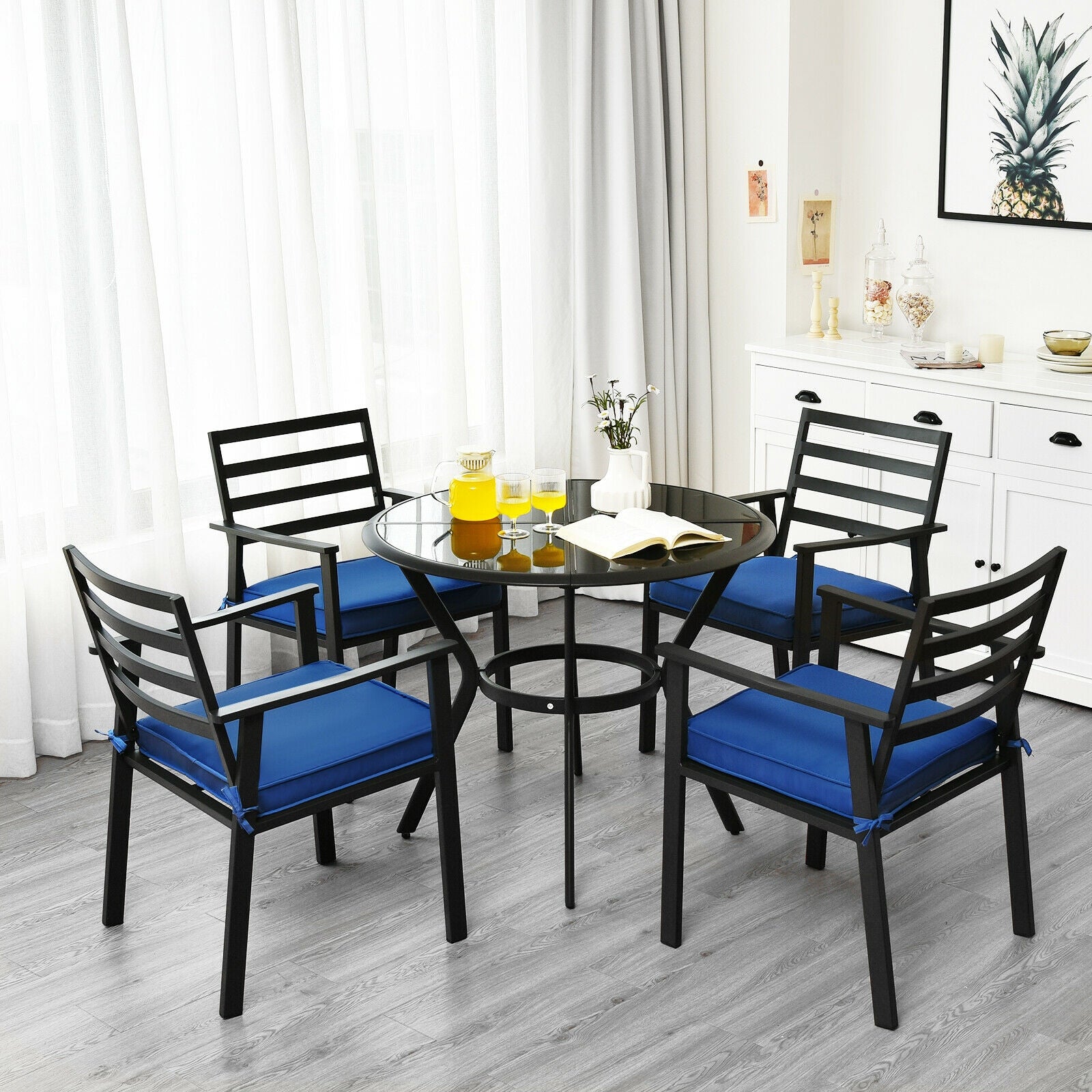 5 Pieces Outdoor Patio Dining Chair Table Set with CushionsÂ 