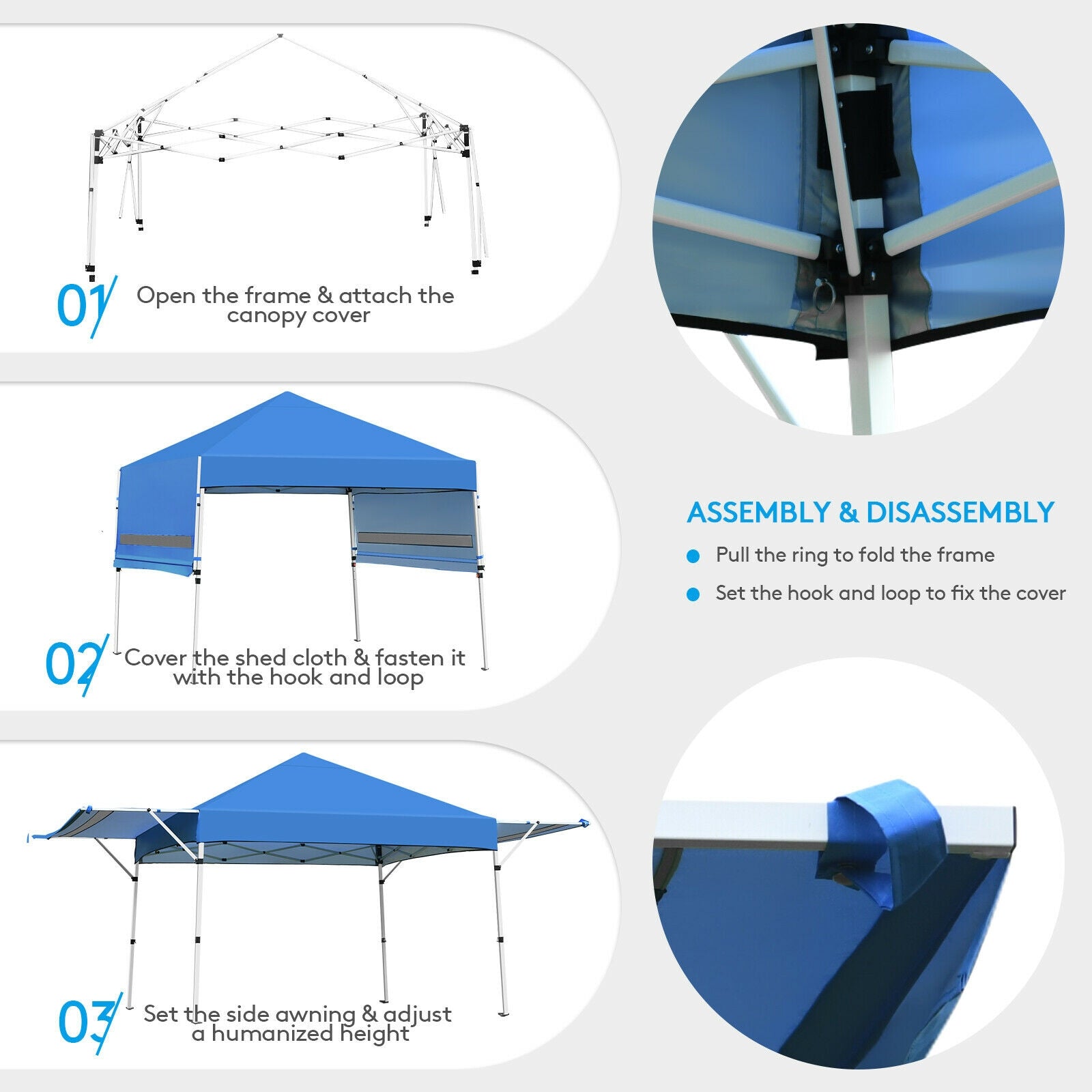 17 Feet x 10 Feet Foldable Pop Up Canopy with Adjustable Instant Sun Shelter-Blue