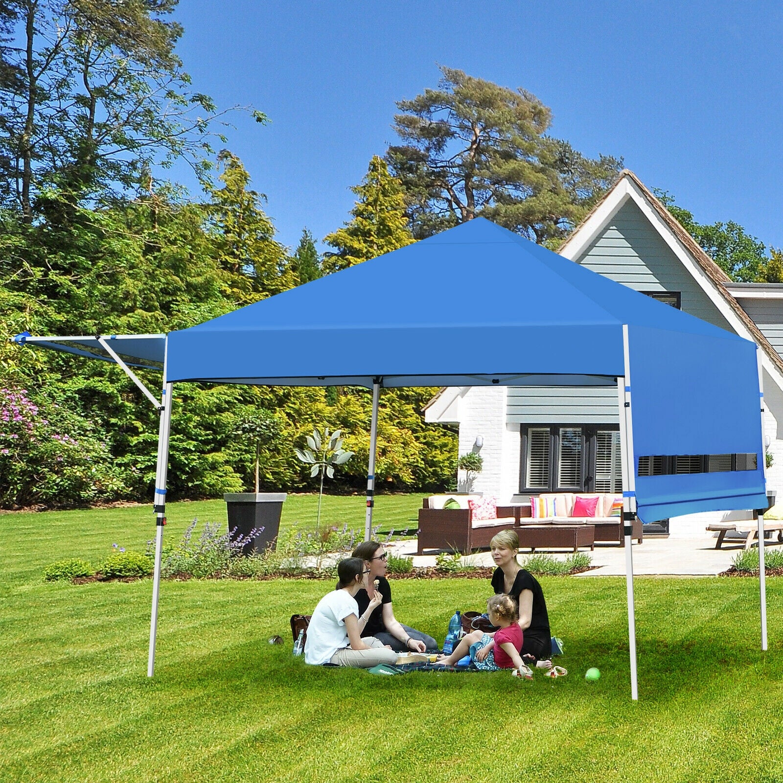 17 Feet x 10 Feet Foldable Pop Up Canopy with Adjustable Instant Sun Shelter-BlueÂ 