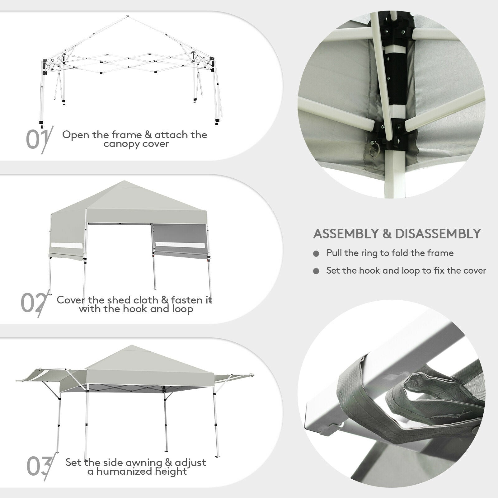 17 Feet x 10 Feet Foldable Pop Up Canopy with Adjustable Instant Sun Shelter-Gray