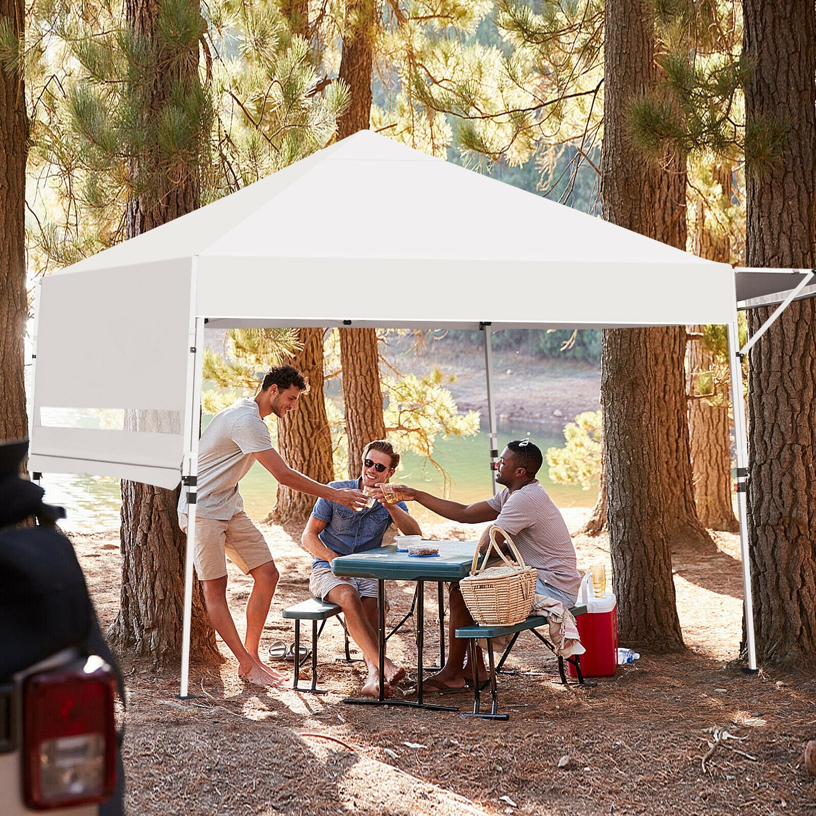 17 Feet x 10 Feet Foldable Pop Up Canopy with Adjustable Instant Sun Shelter-White