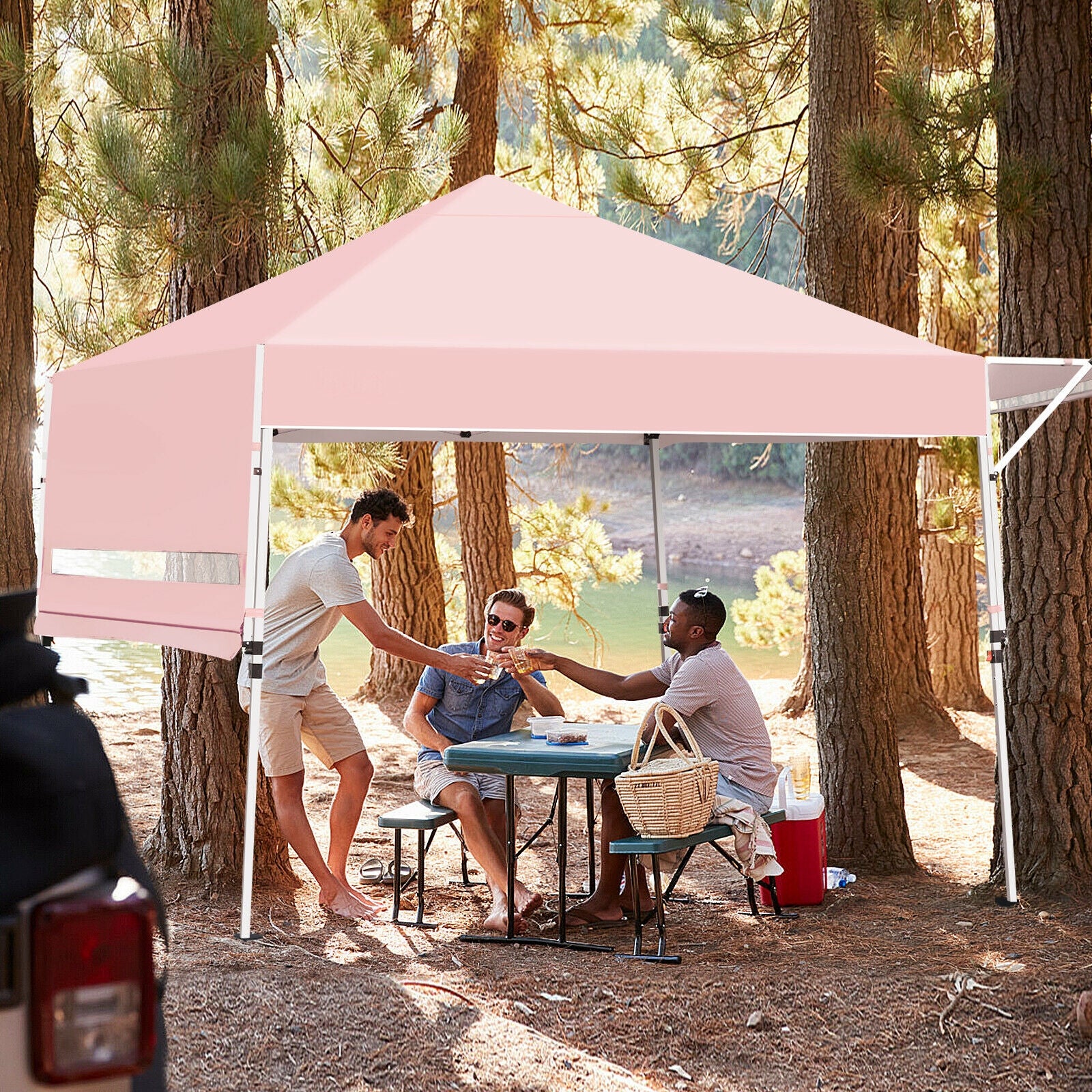 17 Feet x 10 Feet Foldable Pop Up Canopy with Adjustable Instant Sun Shelter-Pink