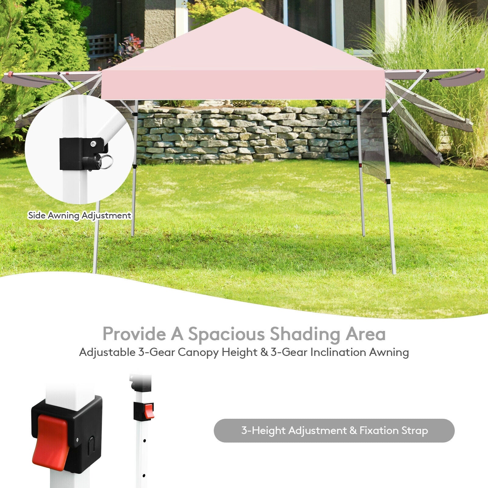 17 Feet x 10 Feet Foldable Pop Up Canopy with Adjustable Instant Sun Shelter-Pink