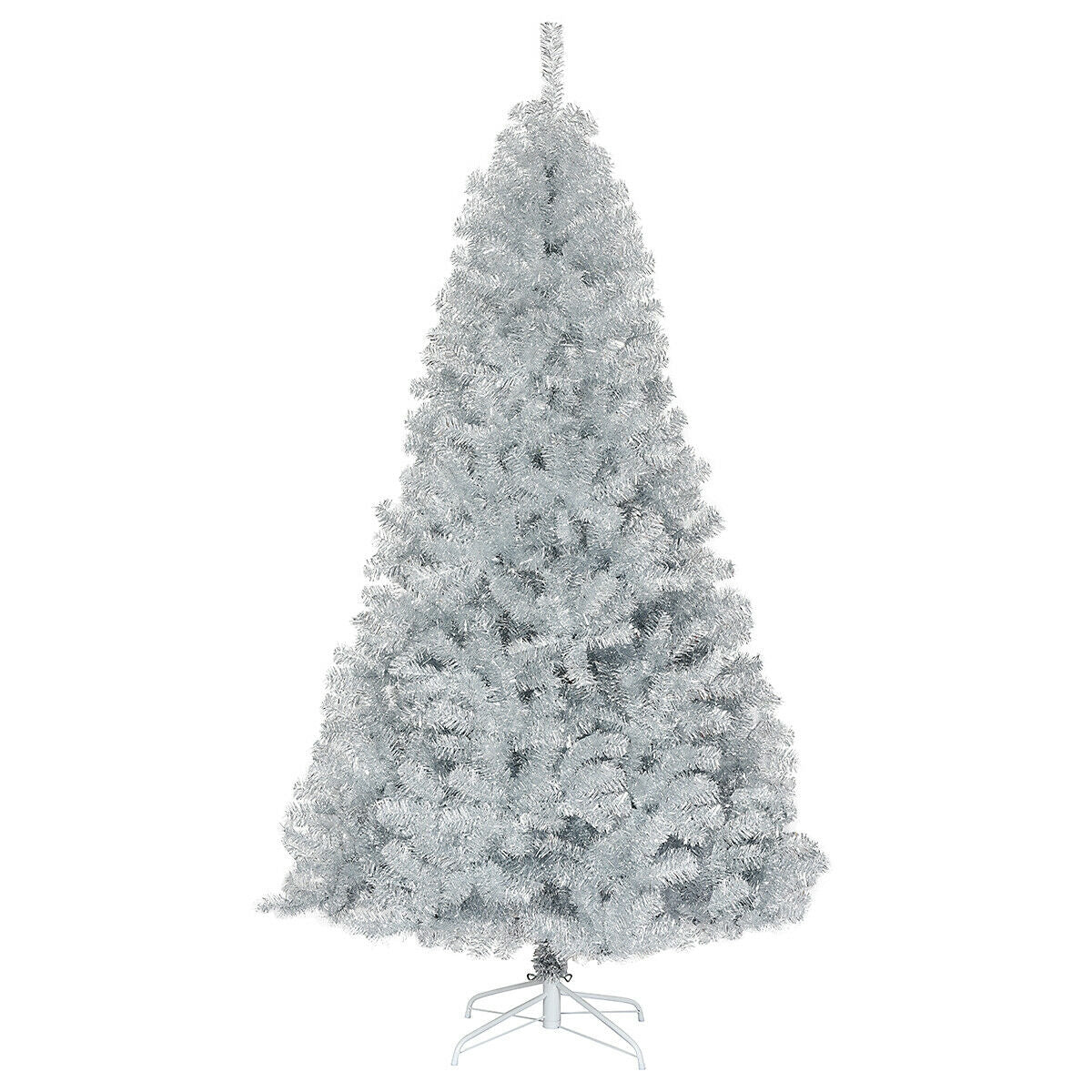 7.5 Feet Hinged Unlit Artificial Silver Tinsel Christmas Tree