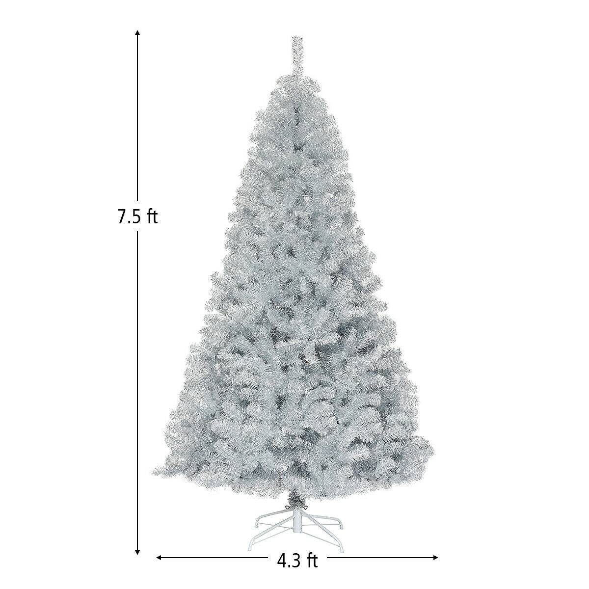 7.5 Feet Hinged Unlit Artificial Silver Tinsel Christmas Tree