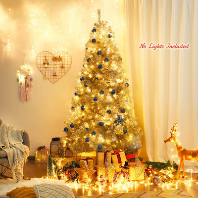 7.5 Feet Hinged Unlit Artificial Silver Tinsel Christmas TreeÂ 