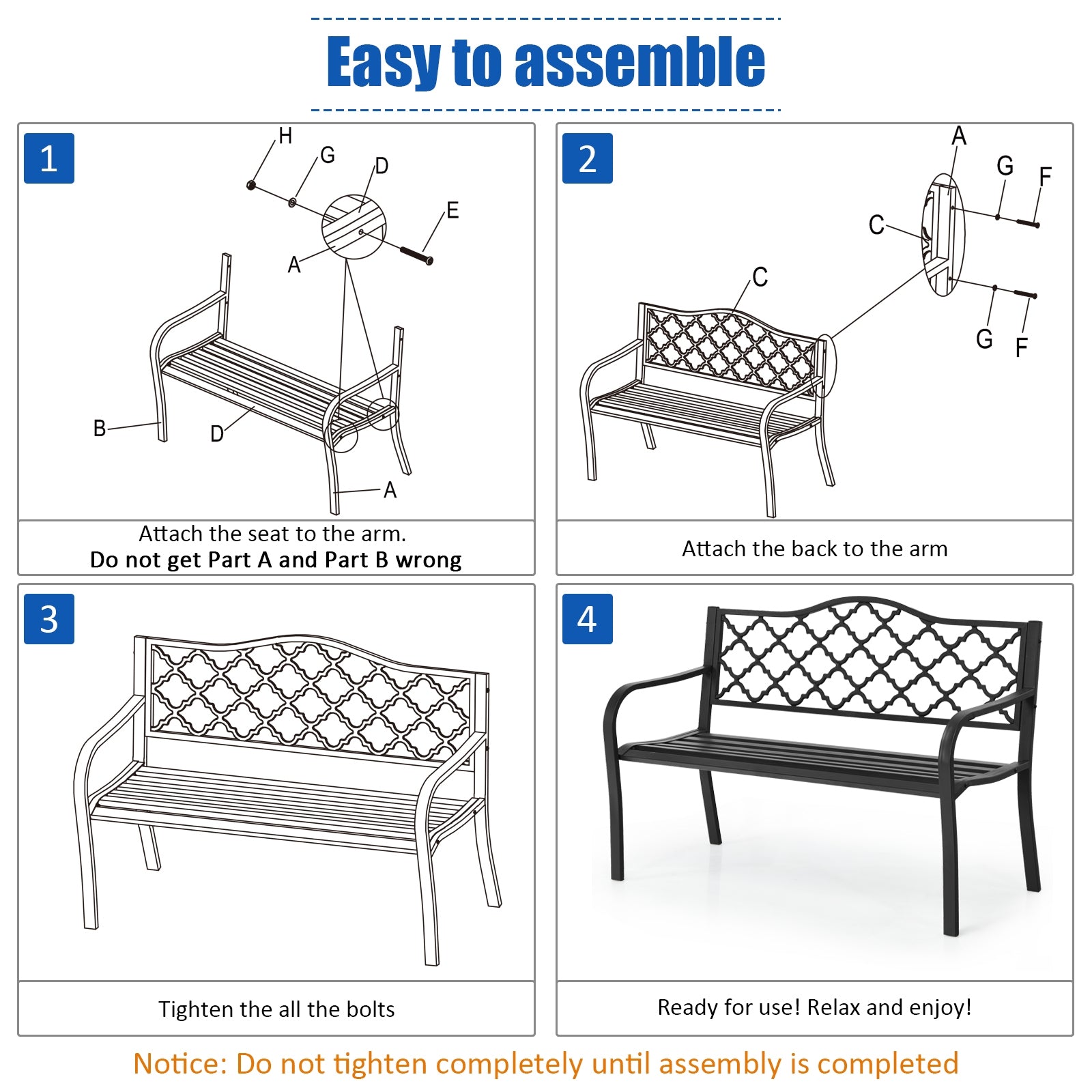 50 Inch Patio Garden Bench Loveseats